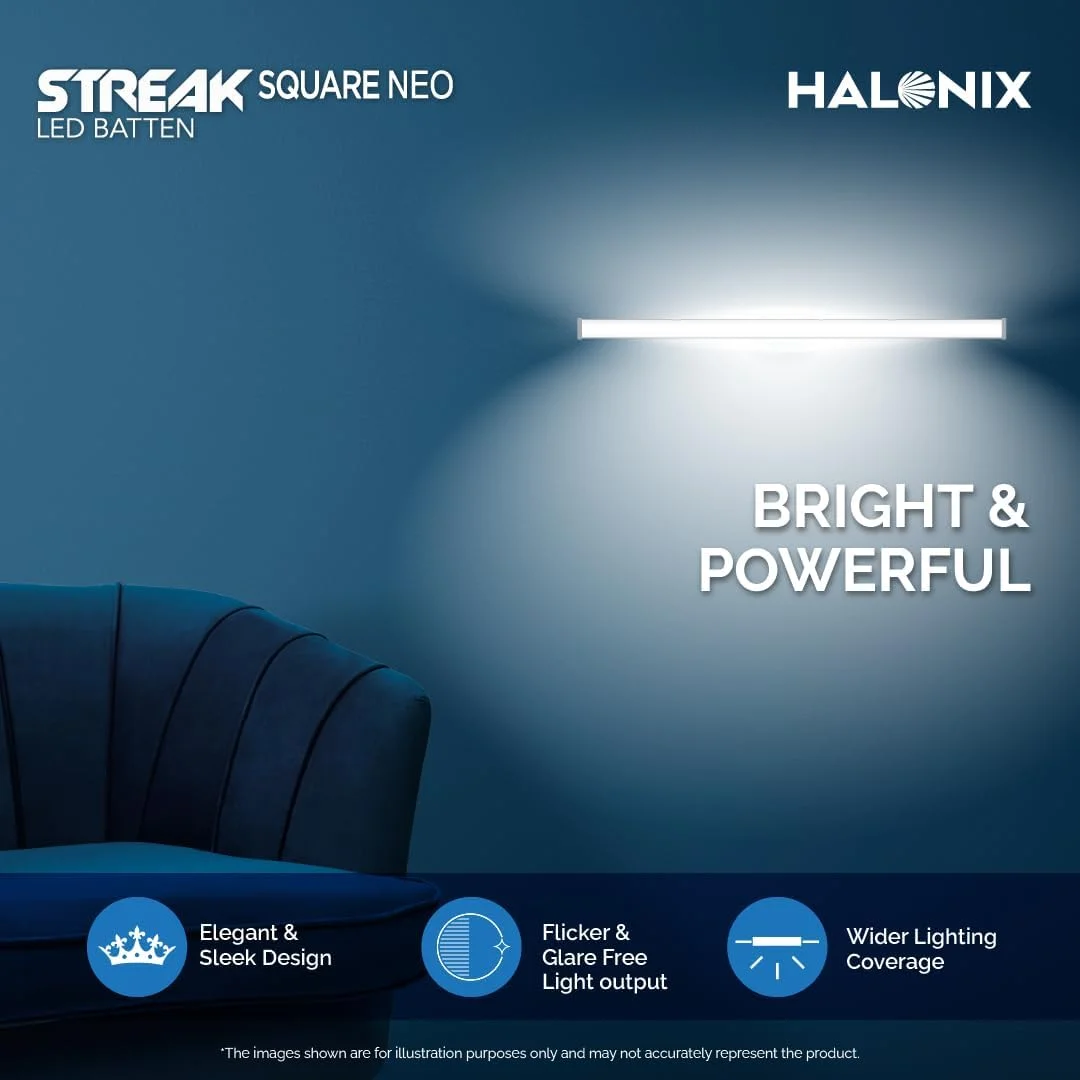 هالونیکس 10 وات سفید 60 سانتی متری مدل Streak مربع LED بسته 2 عددی | چراغ LED لوله ای برای خانه | چراغ LED برای اتاق نشیمن و اتاق خواب | چراغ لوله ای روشن و کم مصرف برای خانه |
