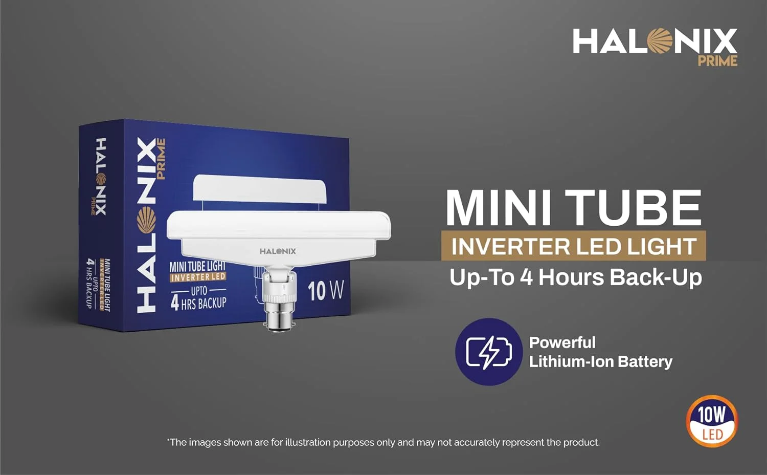 مهتابی/چراغ LED اضطراری 10 وات Halonix، طول 60 سانتی متر | نور سفید یخی (6500K) | کم مصرف | 4 ساعت ذخیره باتری | باتری لیتیوم یونی | بسته 2 عددی