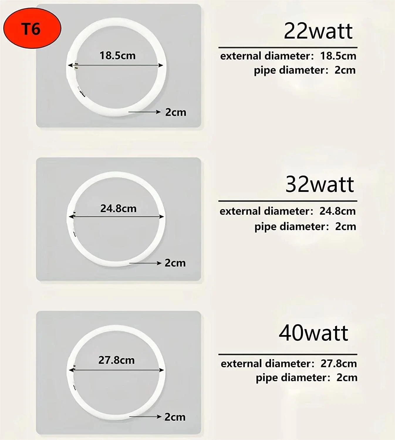 لامپ فلورسنت دایره‌ای شکل HUA QIANG WANG T6 T8، 22/32/40 وات، تک عددی (سفید، T6 32 وات)