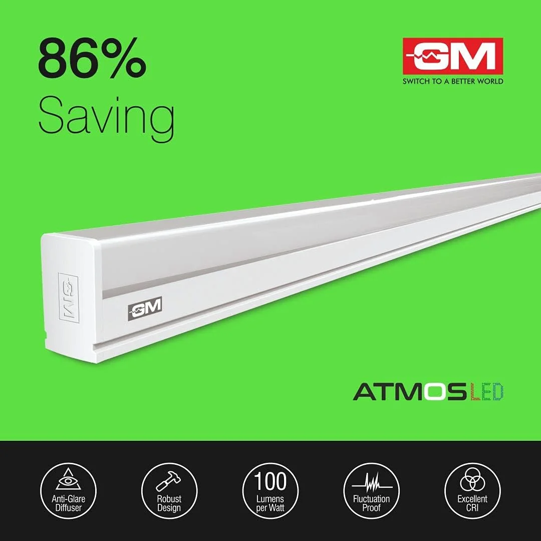 چراغ مهتابی ال ای دی 22 وات GM Atmos، 100 لومن بر وات، 6500 کلوین، طول عمر بالا، پخش کننده ضد خیرگی، ضد نوسان (بسته 3 عددی)