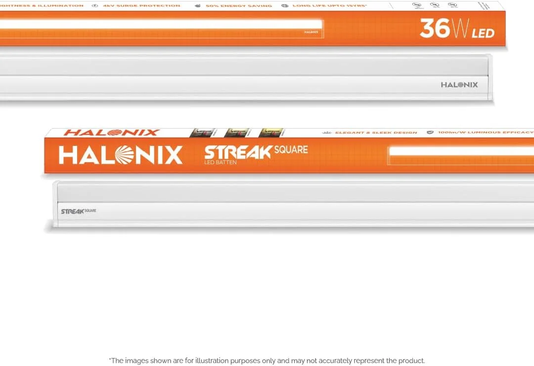 چراغ مهتابی ال ای دی 36 وات هالونیکس | چراغ خطی ال ای دی مربعی 4 فوتی مناسب اتاق نشیمن و اتاق خواب | نور سفید یخی، بسته 10 عددی