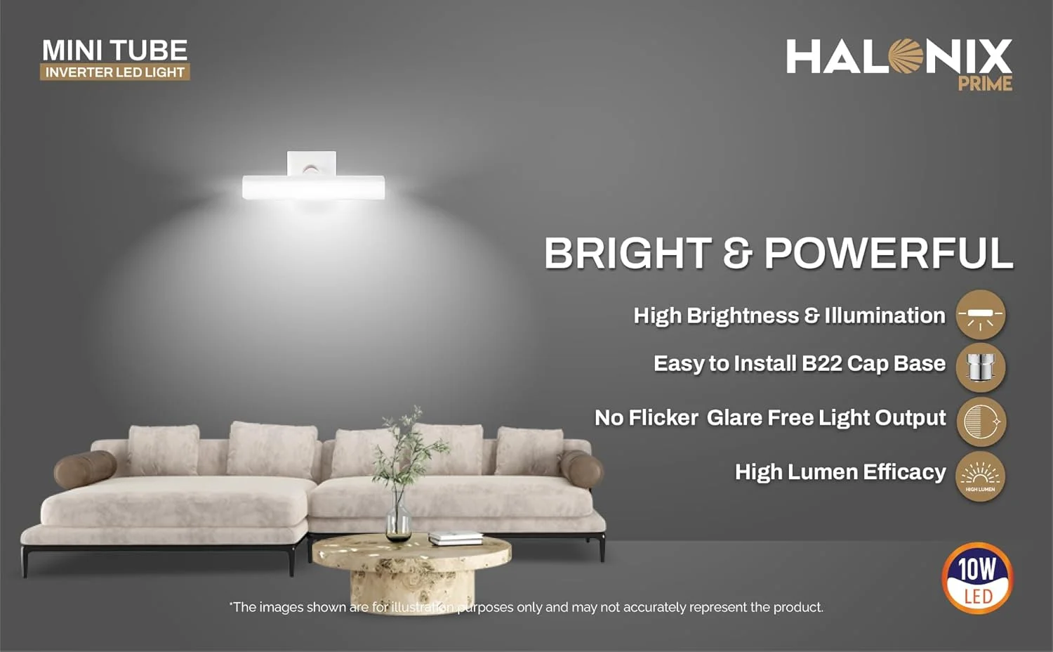 مهتابی/چراغ LED اضطراری 10 وات Halonix، طول 60 سانتی متر | نور سفید یخی (6500K) | کم مصرف | 4 ساعت ذخیره باتری | باتری لیتیوم یونی | بسته 2 عددی