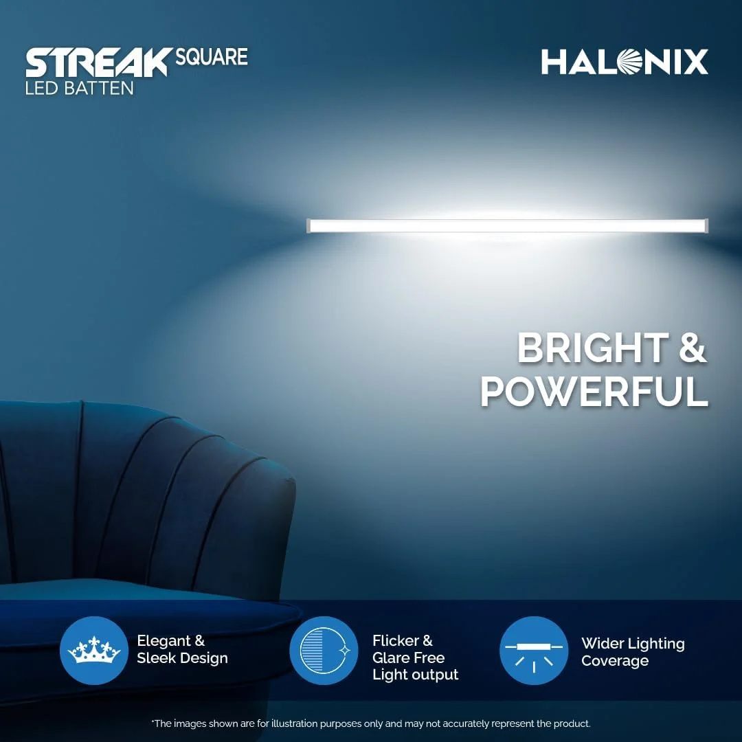 چراغ مهتابی/خطی هالونیکس 26 وات | چراغ خطی ال ای دی 4 فوتی برای اتاق نشیمن و اتاق خواب | نور سفید سرد | بسته 4 عددی