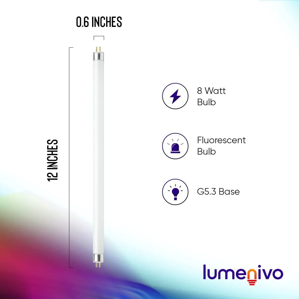 لامپ فلورسنت F8T5 لومن ایوو، 8 وات، 3000 کلوین، 12 اینچ - لامپ فلورسنت سفید گرم F8T5 مناسب زیر کابینت - برای مصارف مسکونی، اداری، مدارس، سوپرمارکت ها - بسته 6 عددی