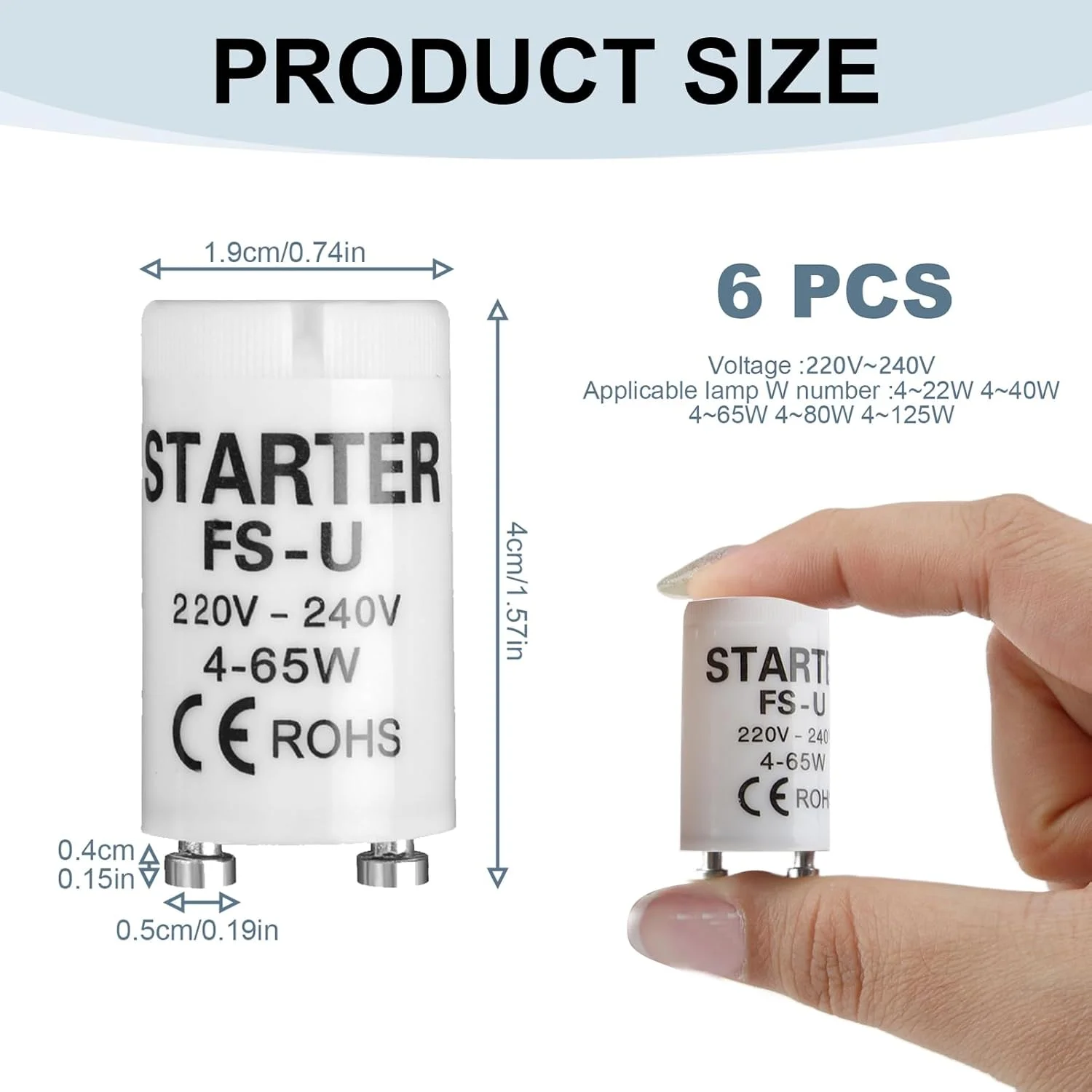 استارتر لامپ فلورسنت 6 عددی، جایگزین جهانی استارتر لامپ فلورسنت و ال ای دی برای لامپ های فلورسنت 4-65 وات