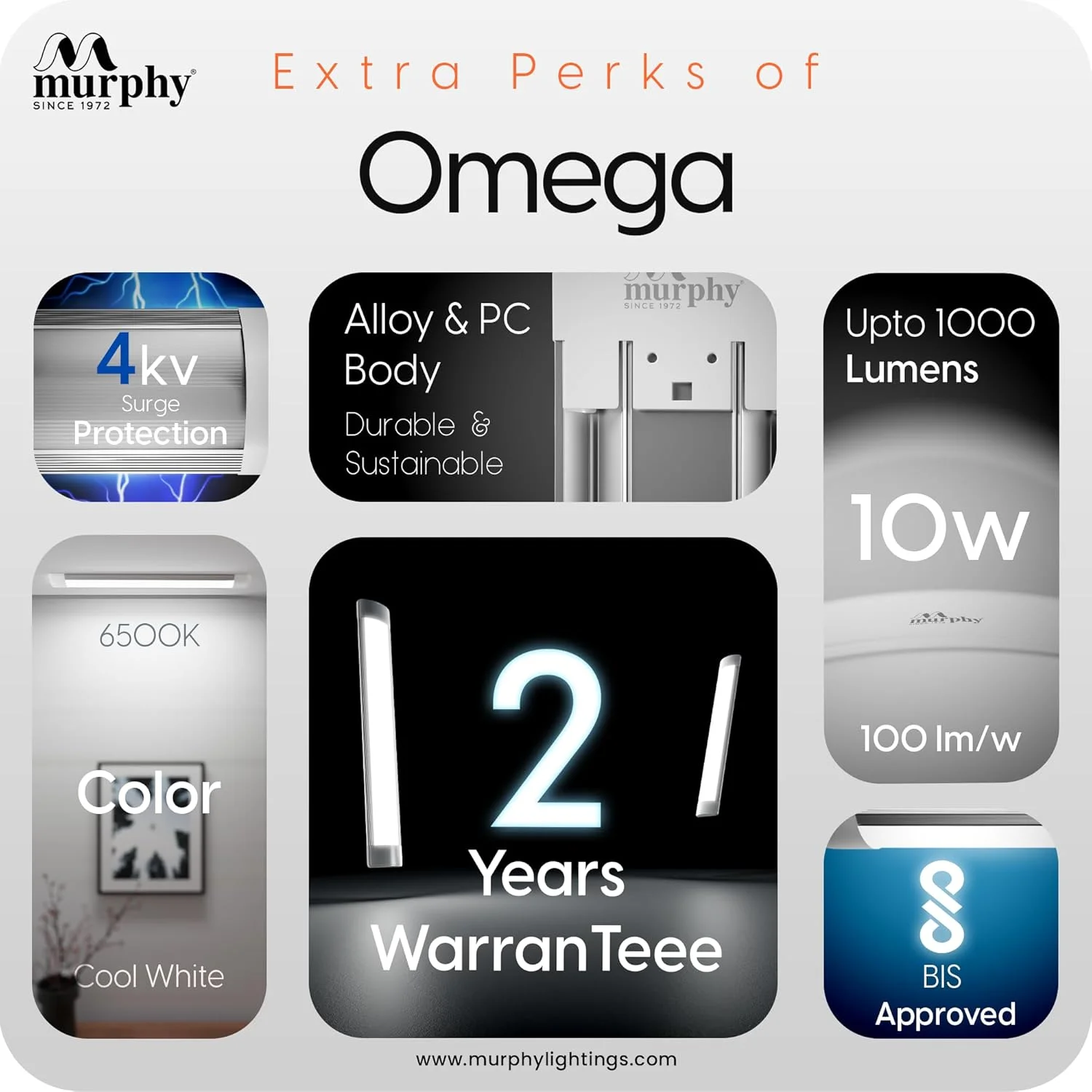 چراغ مهتابی ال ای دی 10 وات مورفی امگا | بدنه آلومینیومی فوق باریک 30 سانتی متری | نور سفید ملایم (بسته 4 عددی)