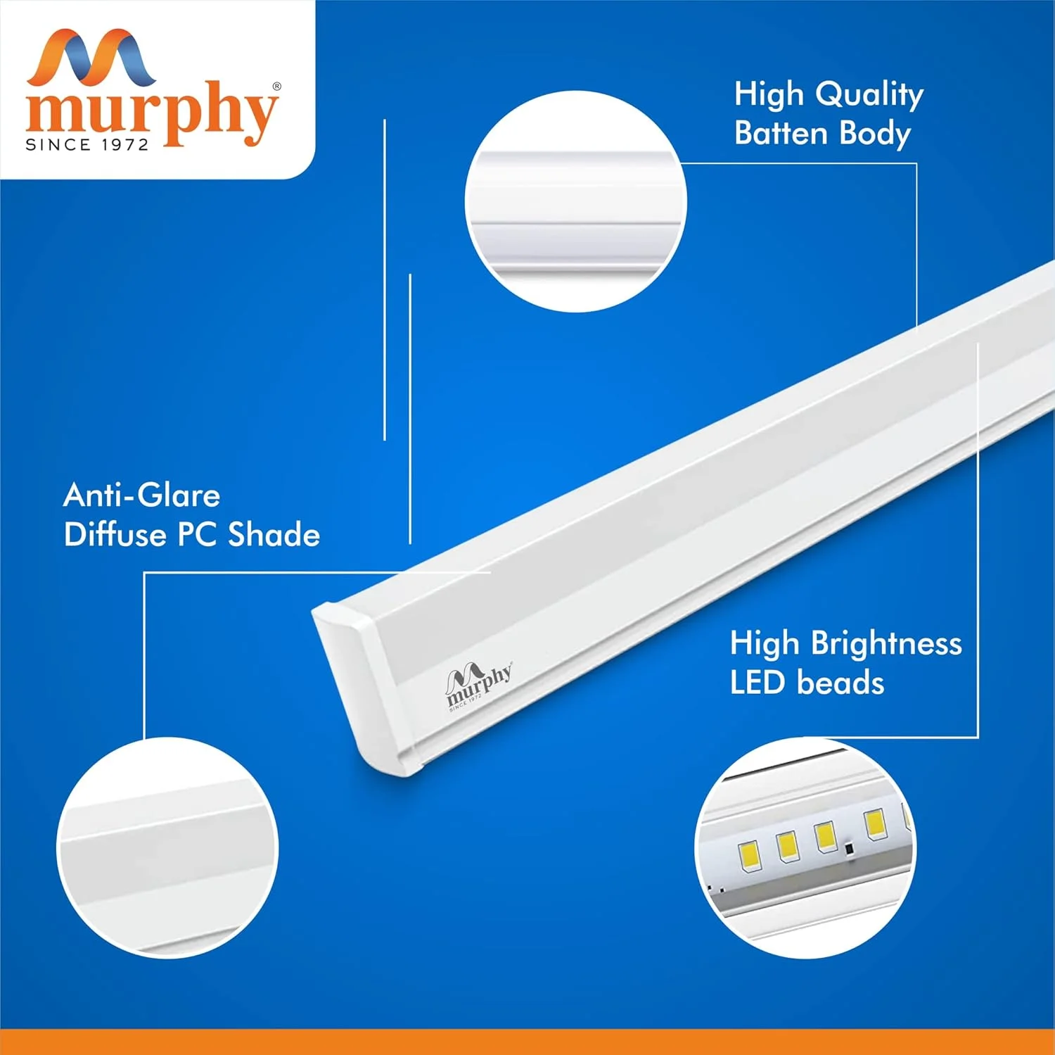 چراغ مهتابی ال ای دی مورفی 1 فوت 6 وات - سفید یخی بسته 4 عددی