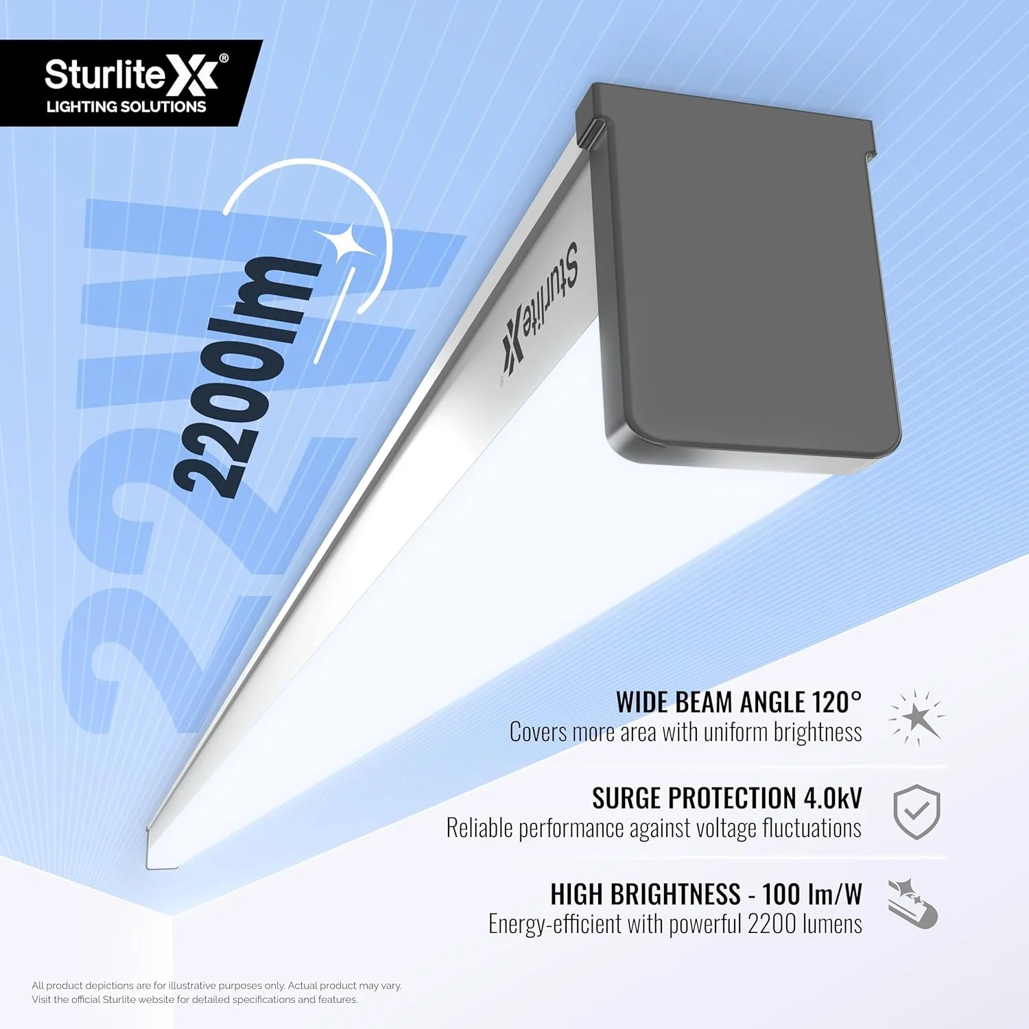 چراغ مهتابی ال ای دی 22 وات Sturlite Ray | نور سفید سرد 6500K | طراحی شیک و ظریف با تکنولوژی CRI | طول عمر نامی 25000 ساعت | 2200 لومن - بسته 8 عددی