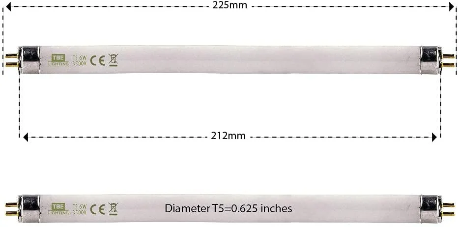لامپ های فلورسنت T5 6 وات TBE Lighting 225 میلی متر - لامپ های CFL - اتصالات پایه 2 پین G5 - لامپ های T5 با راندمان بالا، سفید سرد 3500K (بسته 4 عددی)