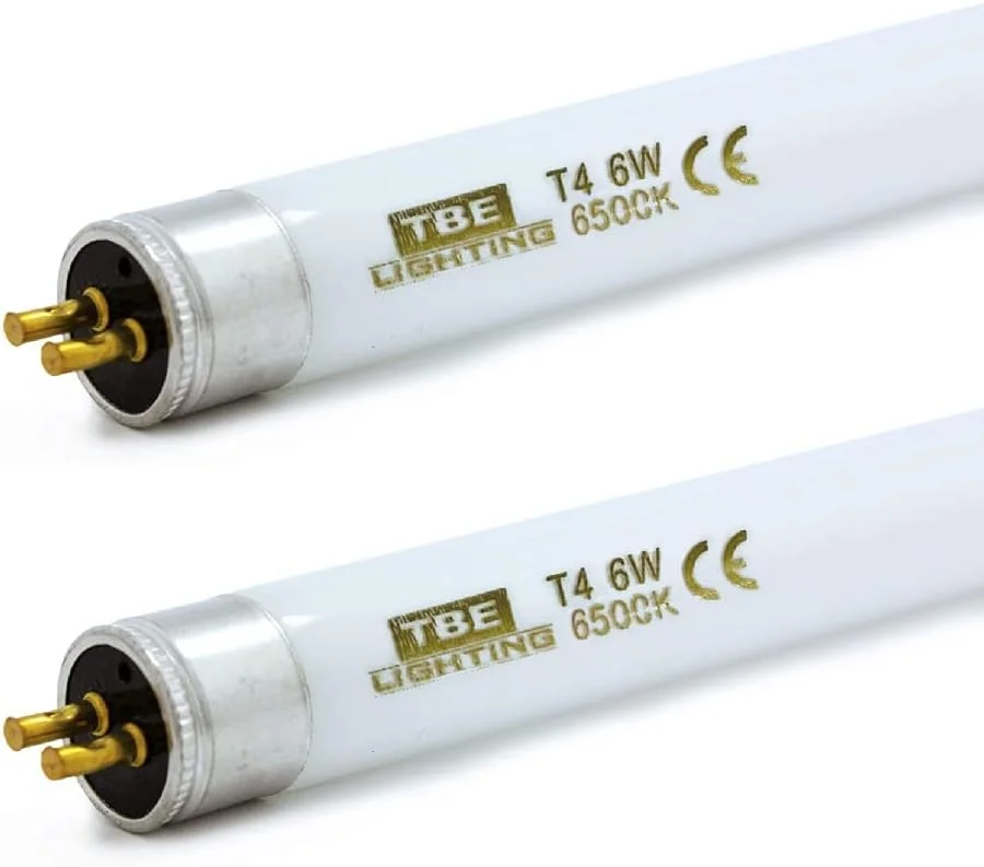 لامپ فلورسنت T4 6w تی‌بی‌ای لایتینگ 232mm - بسته‌ی 2 عددی لامپ CFL - پایه G5 2 پین - لامپ‌های T4 با بازدهی بالا، نور سفید روز 6500K
