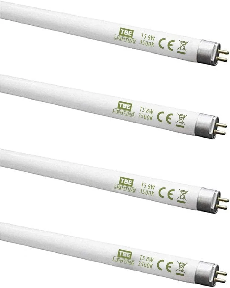 لامپ های فلورسنت T5 8 وات TBE Lighting 288 میلی متر - لامپ های CFL - اتصالات پایه 2 پین G5 - لامپ های T5 با راندمان بالا، سفید سرد 4000K (بسته 4 عددی)