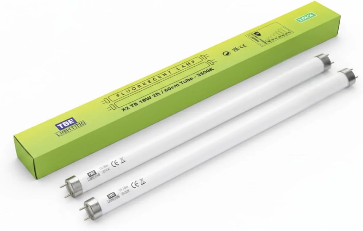 لامپ های فلورسنت T8 با توان 18 وات و طول 60 سانتی متر TBE Lighting - لامپ های CFL - پایه های G13 2 پین - لامپ های T8 با راندمان بالا، سفید ملایم 3500K (بسته 2 عددی)