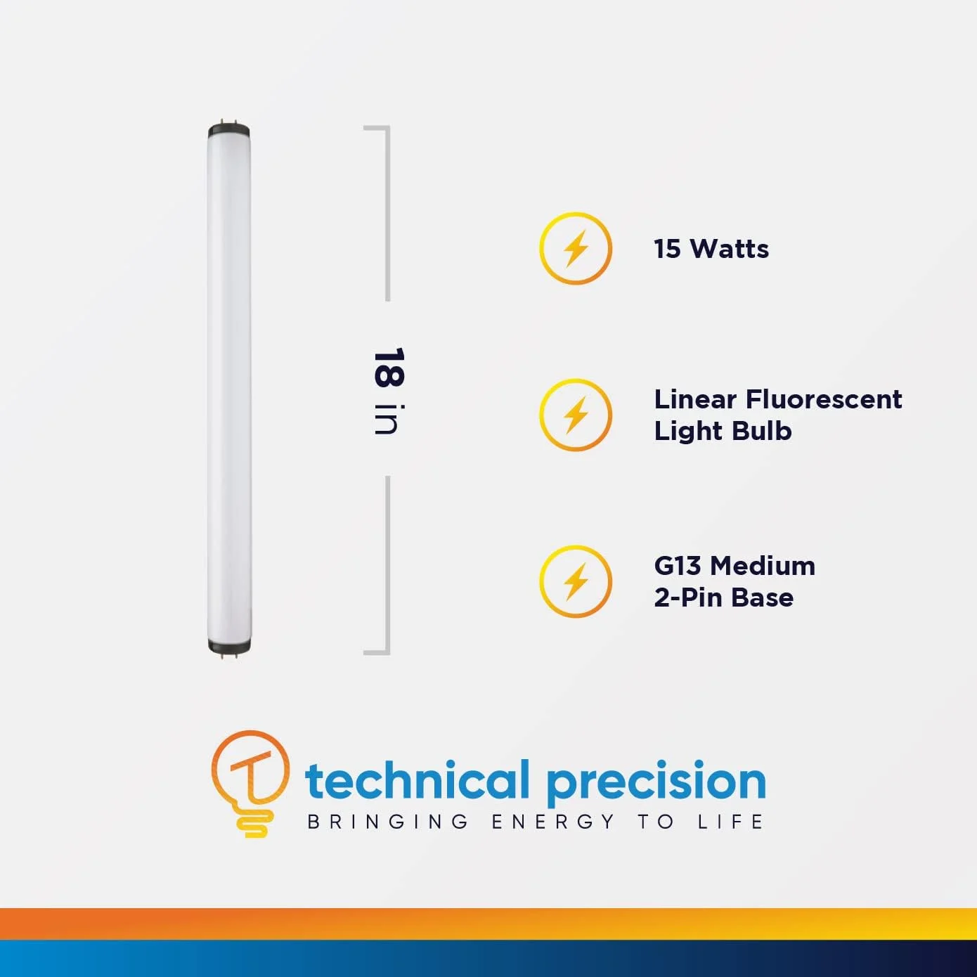 لامپ فلورسنت 15 وات T12، جایگزین لامپ 18 اینچی GE F15T12/CW - پایه G13 دو پین متوسط - 4100K سفید سرد - 9000 ساعت - 825 لومن
