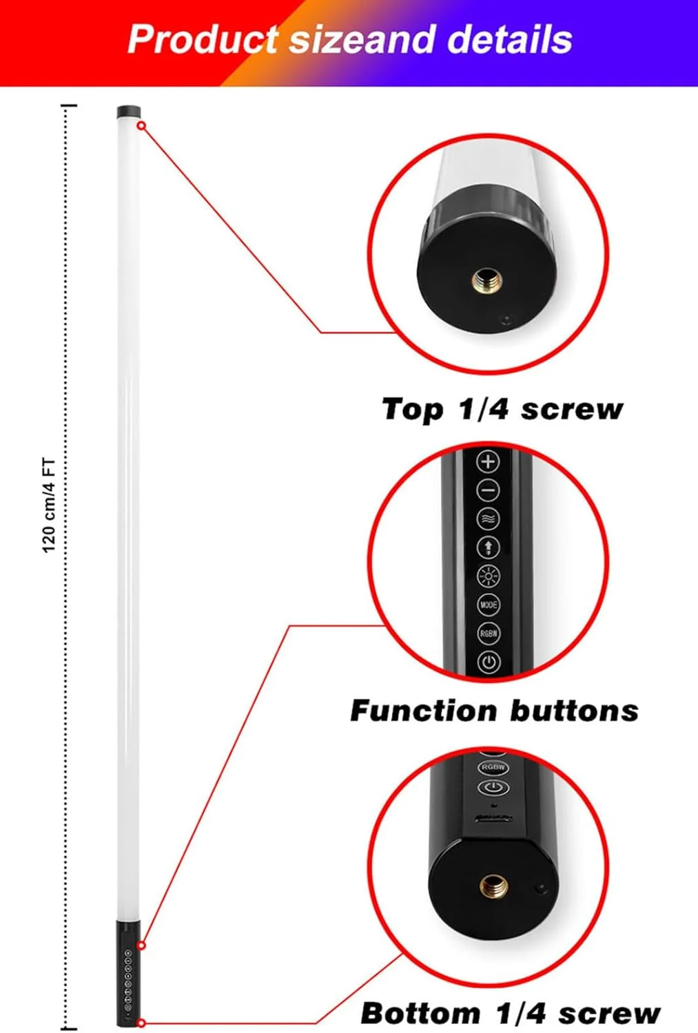 ست چهارتایی چراغ نئون RGB هوشمند با قابلیت کنترل از طریق اپلیکیشن، طول 120 سانتی متر، دارای پایه، باتری قابل شارژ 4800 میلی آمپر، چراغ LED جادویی با رنگ کامل و دمای رنگ 2700-6500 کلوین، مناسب برای فیلمبرداری، عروسی، رقص، استیج دی جی و مهمانی