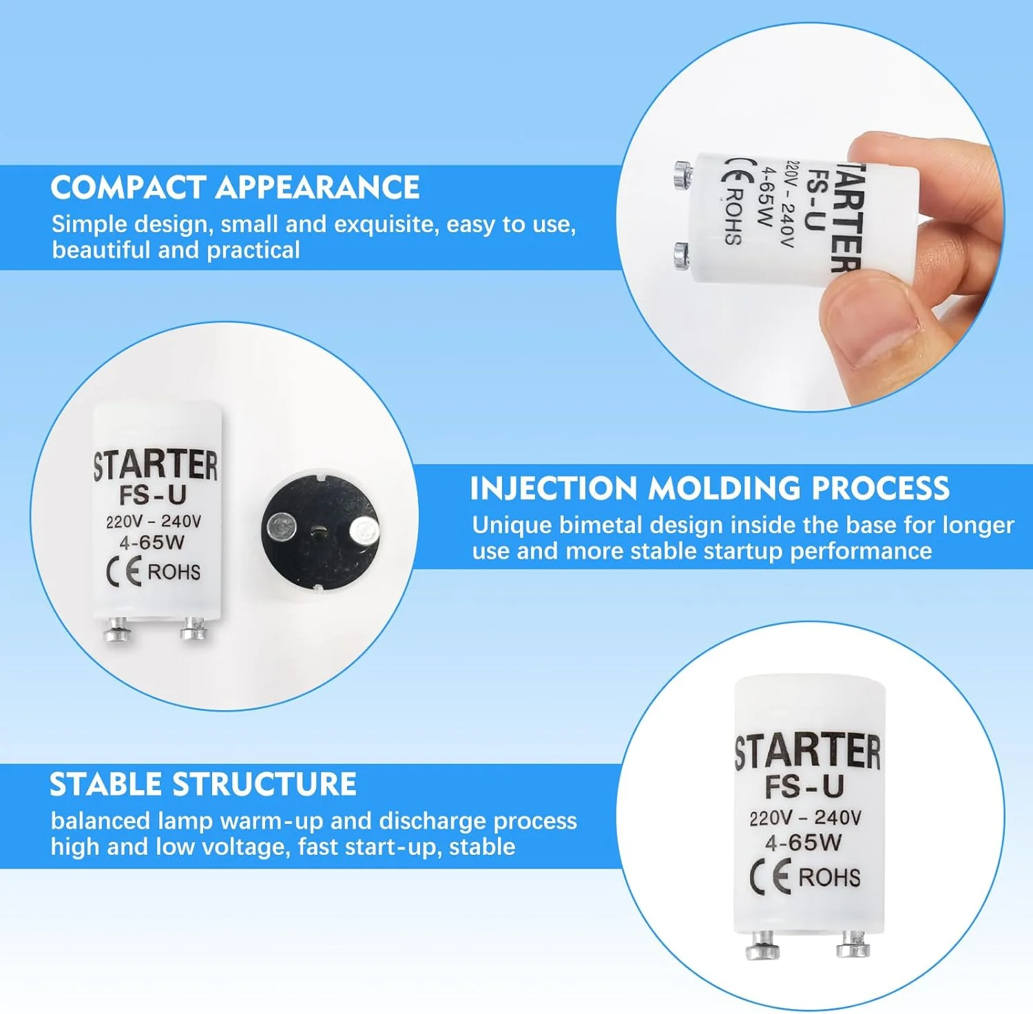 بسته 6 عددی استارتر لامپ فلورسنت، استارتر 4-65 وات برای لامپ های مهتابی، اتصالات چراغ ایمنی 220-240 ولت بسته 6 عددی استارتر لامپ فلورسنت، استارتر 4-65 وات برای لامپ های مهتابی، اتصالات چراغ ایمنی 220-240 ولت