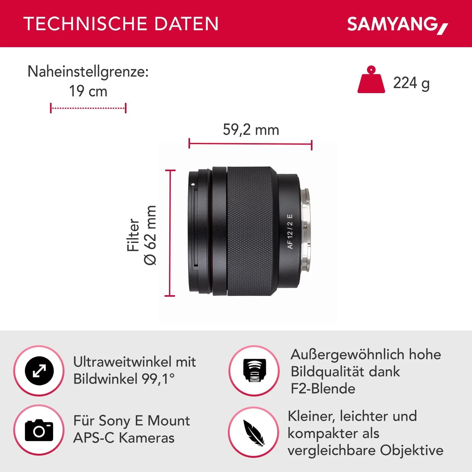لنز 12mm F2.0 اتوفوکوس Samyang برای Sony E لنز 12mm F2.0 اتوفوکوس Samyang برای Sony E