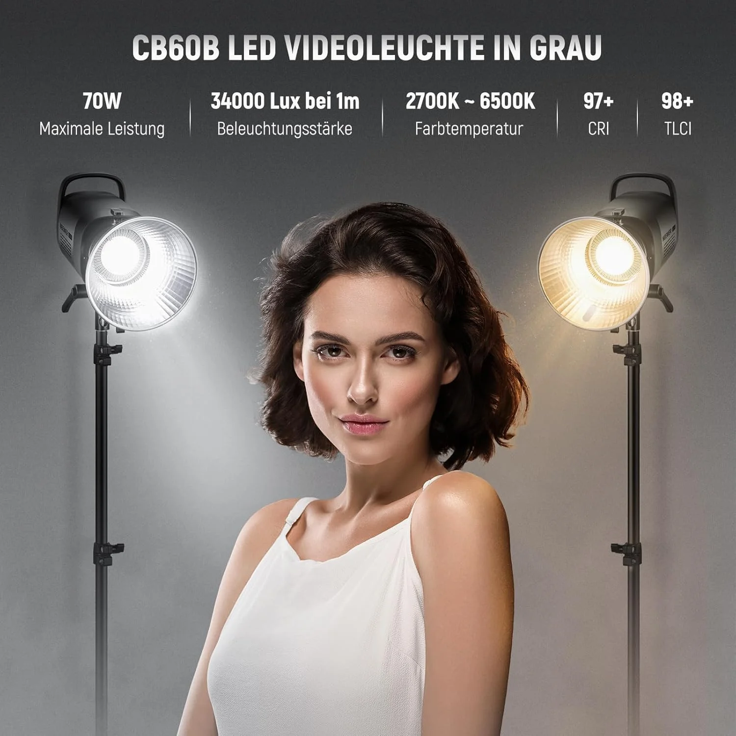 نور ویدئویی ال ای دی 70 وات NEEWER CB60B، نور استودیویی با کنترل 2.4G/App، نور پیوسته استودیویی دو رنگ COB 2700K-6500K 34000Lux@1m/حالت CCT/CRI97+/12 صحنه، پایه بوئنز برای نورپردازی ویدیو و عکاسی نور ویدئویی ال ای دی 70 وات NEEWER CB60B، نور استودیویی با کنترل 2.4G/App، نور پیوسته استودیویی دو رنگ COB 2700K-6500K 34000Lux@1m/حالت CCT/CRI97+/12 صحنه، پایه بوئنز برای نورپردازی ویدیو و عکاسی