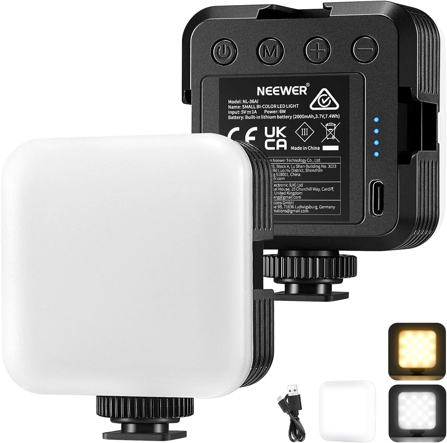 نور ویدئویی LED قابل حمل دو رنگ NEEWER 3200K~5600K با قابلیت تنظیم نور برای دوربین ها، CRI 97+، 8 حالت صحنه، باتری قابل شارژ 2000mAh برای بازی/یوتیوب/ولاگ/عکاسی - NL-36AI