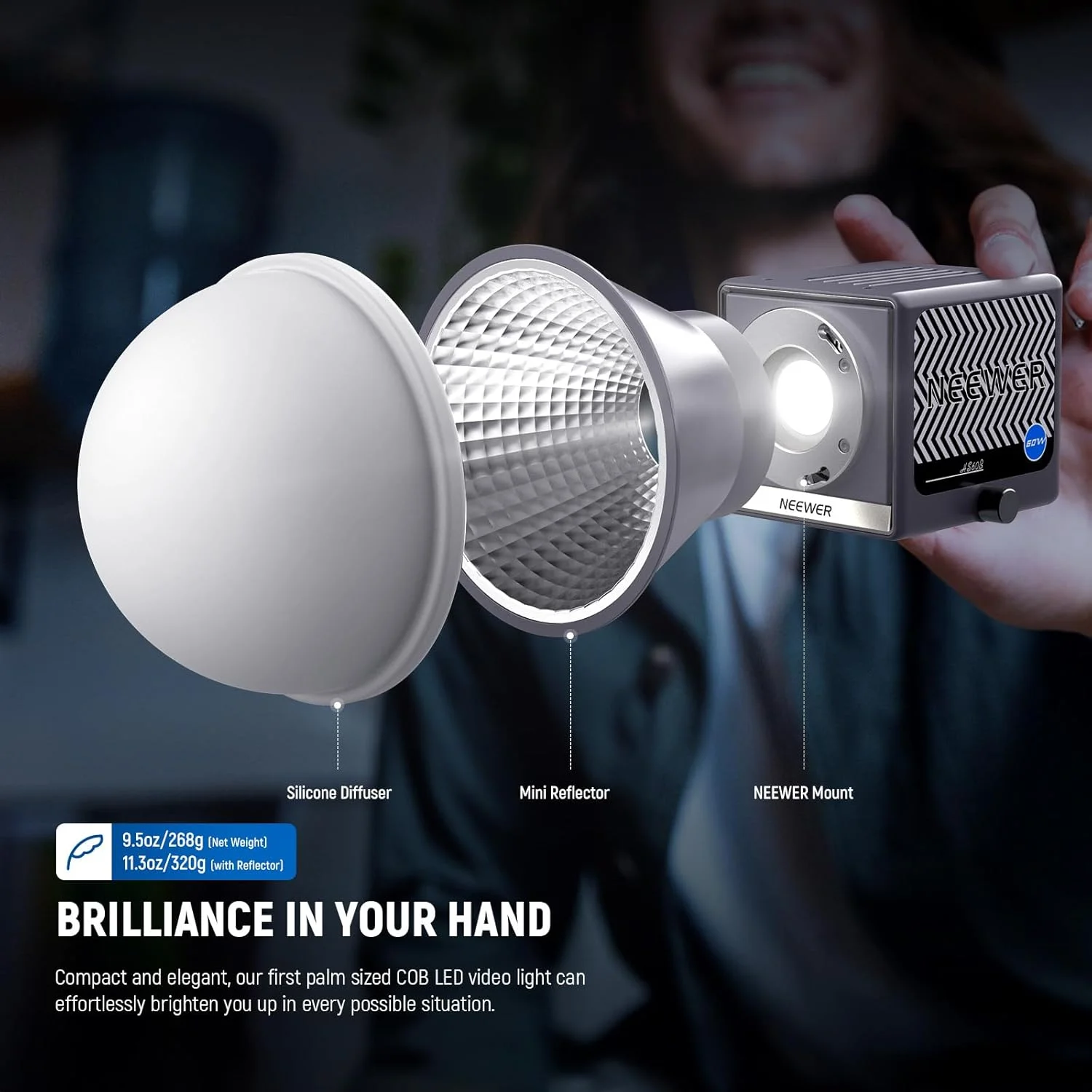 نور ویدئویی مینی NEEWER HS60B با کنترل از طریق اپلیکیشن، نورپردازی خروجی مداوم LED دو رنگ COB قابل حمل 60 واتی با 35000 لوکس/1 متر 2700-6500K 0-100% PWM Dimming CRI/TLCI 97+ 12 صحنه USB Type C نور ویدئویی مینی NEEWER HS60B با کنترل از طریق اپلیکیشن، نورپردازی خروجی مداوم LED دو رنگ COB قابل حمل 60 واتی با 35000 لوکس/1 متر 2700-6500K 0-100% PWM Dimming CRI/TLCI 97+ 12 صحنه USB Type C