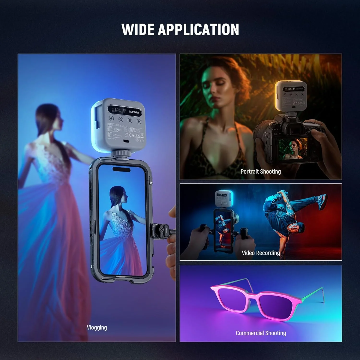 نور ویدئویی مغناطیسی RGB نیوئر، نور کوچک LED دوربین تمام رنگی 360 درجه با CRI96+ 2500-9000K، دارای 18 جلوه ویژه، 3 کفشک سرد و رزوه ¼ اینچی، قابل شارژ 2000mAh، قابل حمل برای سلفی/نورپردازی عکس با سه پایه مدل BL60C