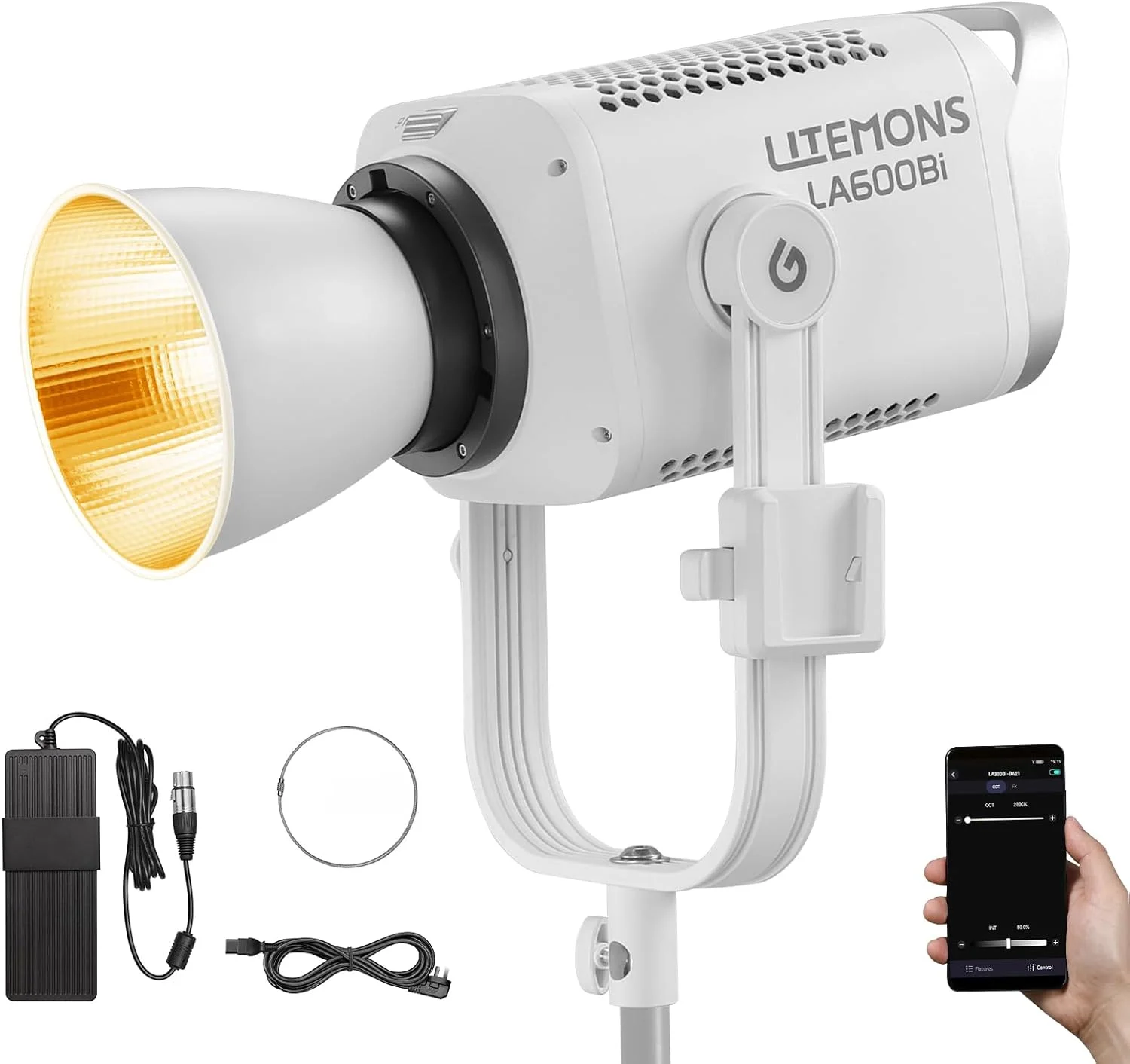 نور ویدیویی دو رنگ GODOX LA600BI LITEMONS، محدوده دمای رنگی 2800K-6500K، حالت HSI/RGBW/Gel/FX، نور مداوم GODOX به همراه بازتابنده BR30
