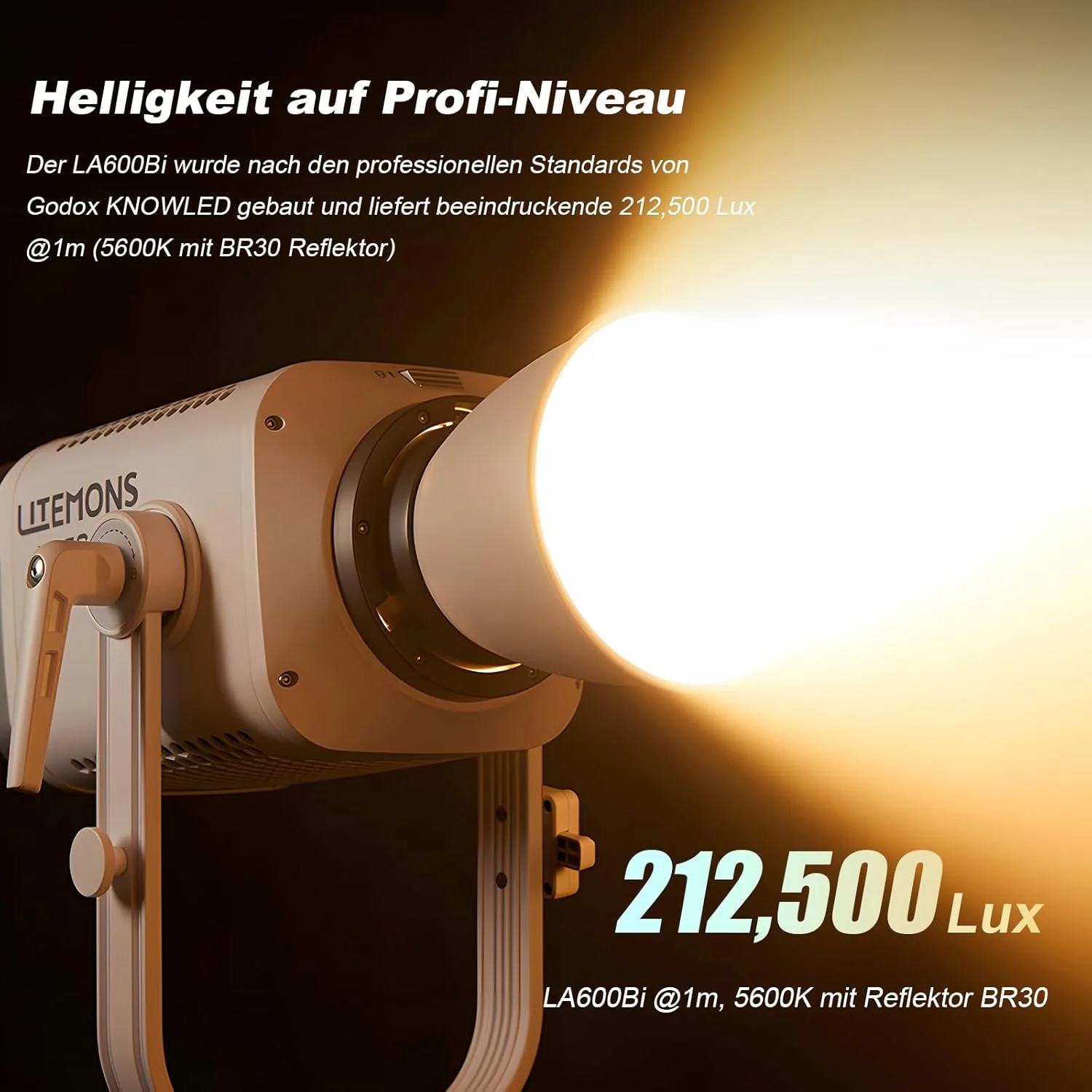 نور ویدیویی دو رنگ GODOX LA600BI LITEMONS، محدوده دمای رنگی 2800K-6500K، حالت HSI/RGBW/Gel/FX، نور مداوم GODOX به همراه بازتابنده BR30
