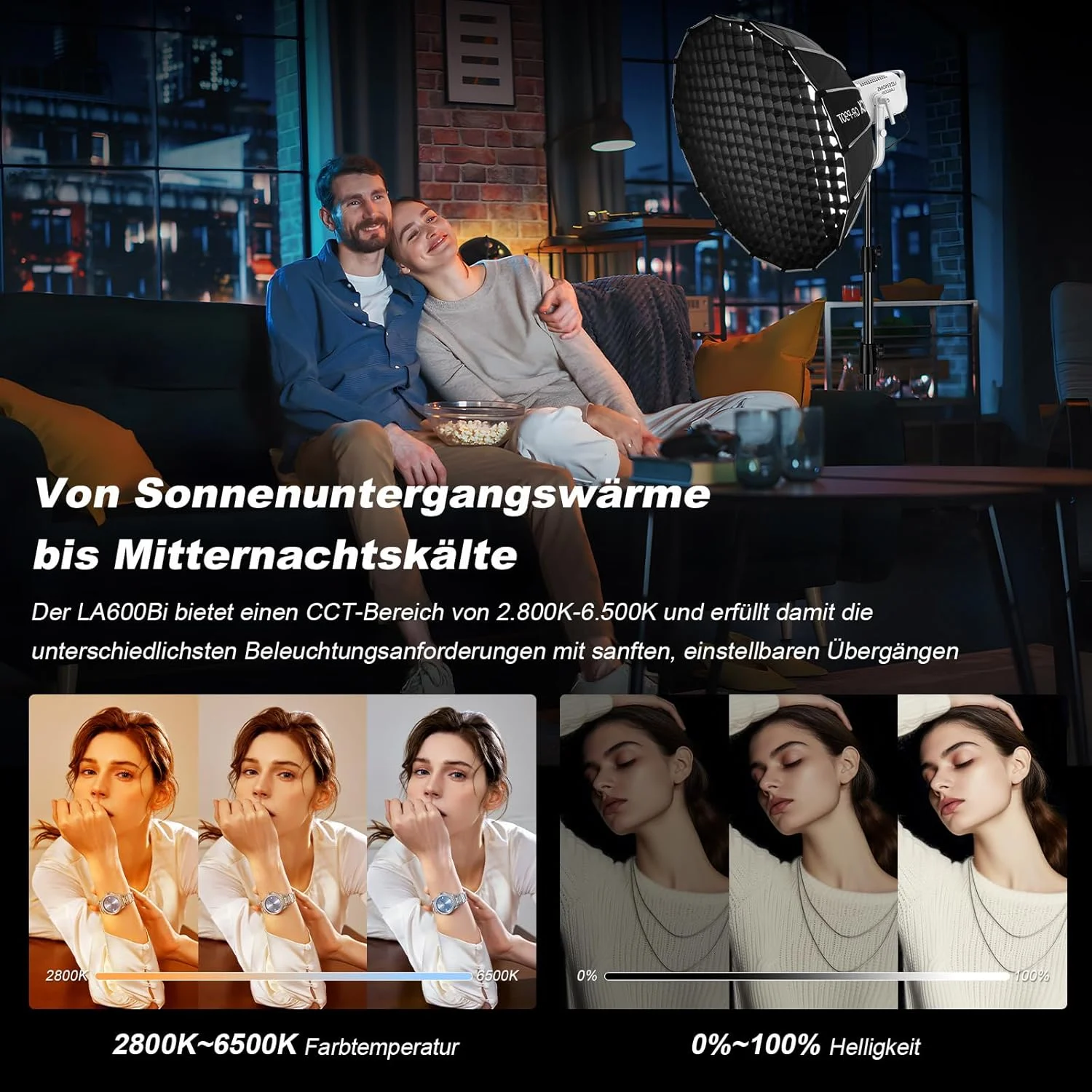 نور ویدیویی دو رنگ GODOX LA600BI LITEMONS، محدوده دمای رنگی 2800K-6500K، حالت HSI/RGBW/Gel/FX، نور مداوم GODOX به همراه بازتابنده BR30