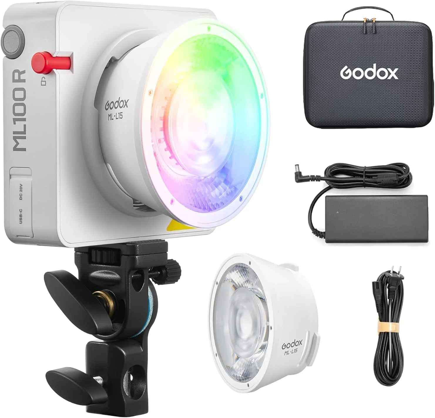 نور ویدئویی ال ای دی RGB گودکس ML100R، 100 وات، CCT 1800K-10000K با کنترل از طریق اپلیکیشن و 14 جلوه خلاقانه