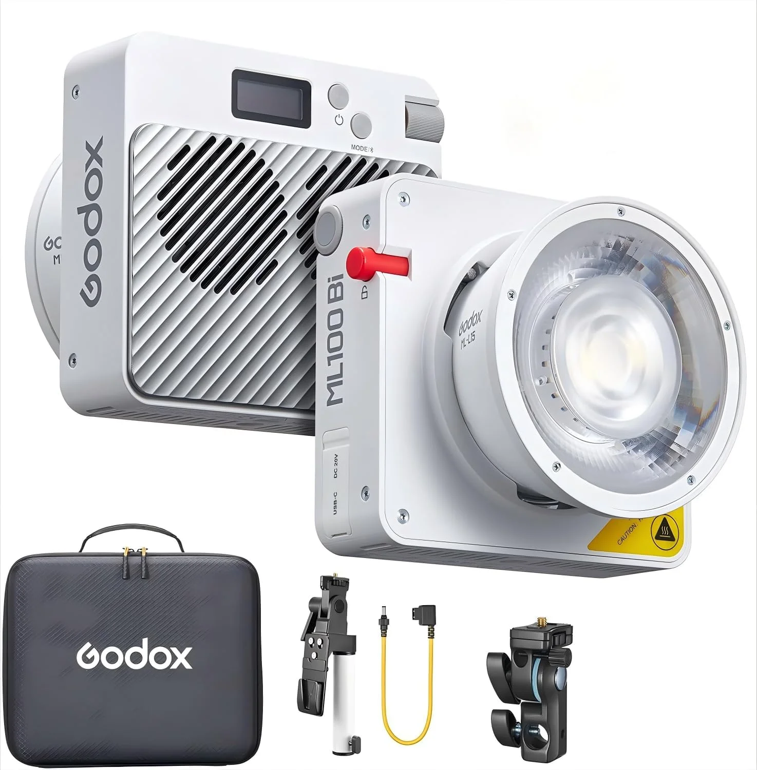 کیت نور ویدئویی ال ای دی قابل حمل گودکس ML100Bi Kit2 با نگهدارنده باتری V-Mount، دو رنگ 2800-6500K COB، پشتیبانی از باتری DC/V-Mount/پاوربانک USB-C، نور مداوم TLCI97 CRI98 برای فیلمبرداری