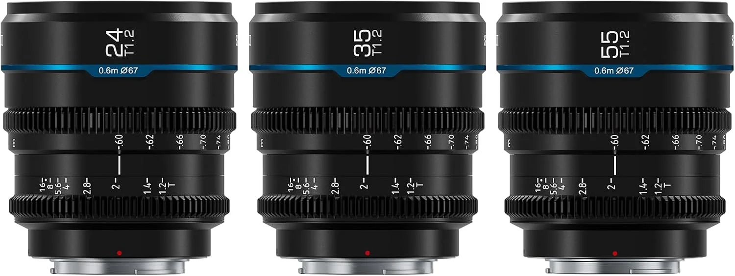 ست لنز سینمایی SIRUI Night Walker با فوکوس دستی، 24 میلی‌متر، 35 میلی‌متر، 55 میلی‌متر، لنز T1.2 با دیافراگم بزرگ و لنز پرایم S35 فریم برای مانت X برای X-H2/H2S، XT-4، XT-3، X-S10 (MS-3SXB، مشکی)