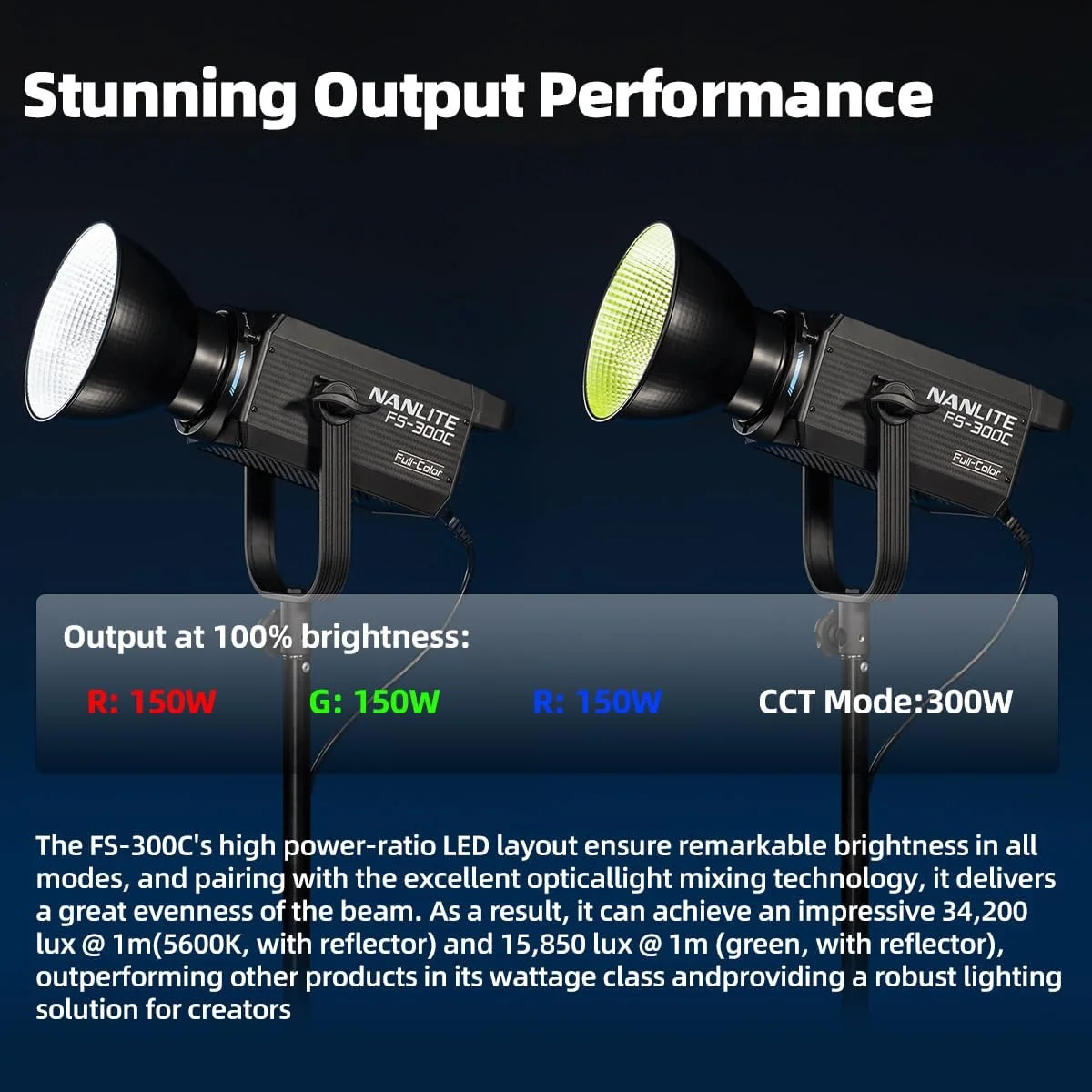 نور ویدیویی مداوم RGB مدل NANLITE FS-300C، دمای رنگی 2500K تا 7500K، 34,200 لوکس در 1 متر (با بازتابنده)، پشتیبانی از کنترل برنامه، خنک کننده بی صدا برای مصاحبه ها و ضبط ویدیو نور ویدیویی مداوم RGB مدل NANLITE FS-300C، دمای رنگی 2500K تا 7500K، 34,200 لوکس در 1 متر (با بازتابنده)، پشتیبانی از کنترل برنامه، خنک کننده بی صدا برای مصاحبه ها و ضبط ویدیو