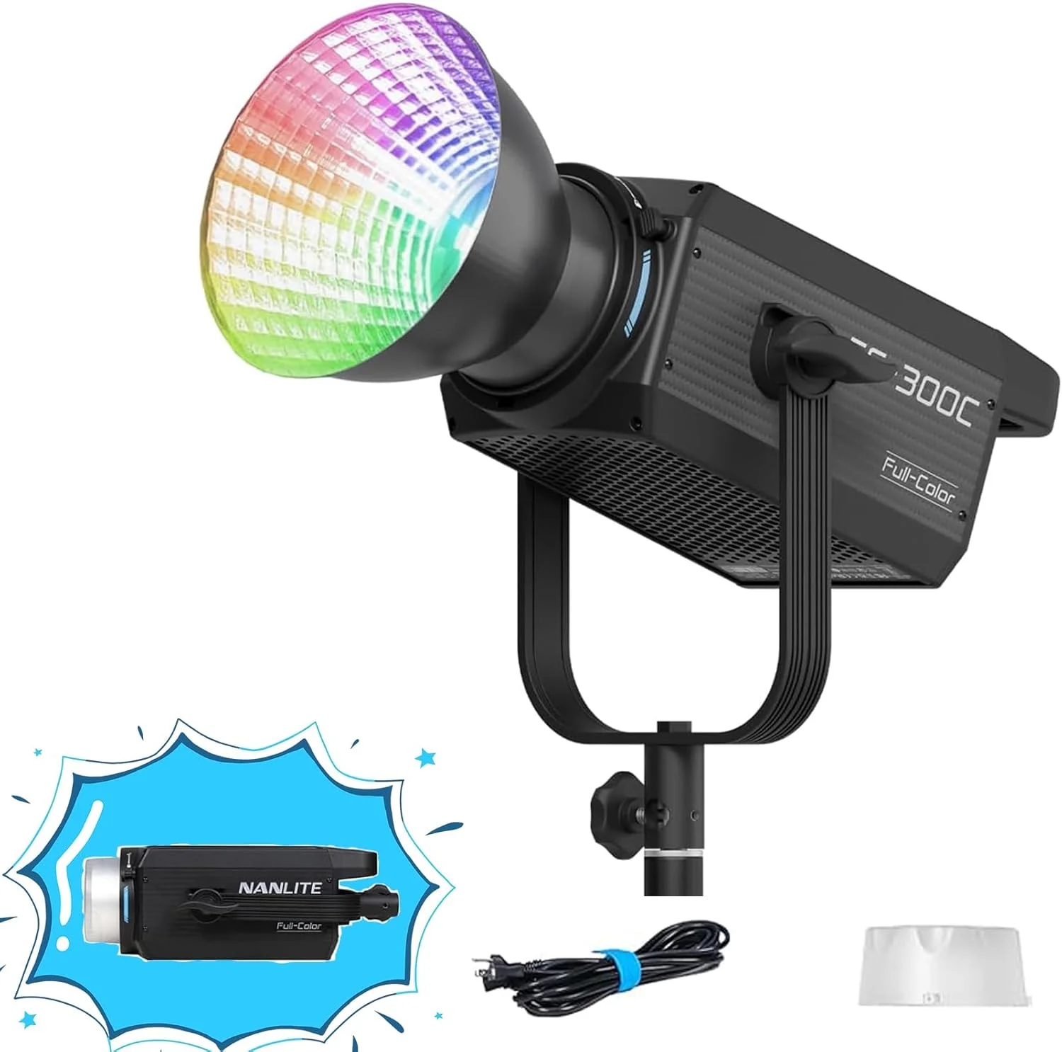 نور ویدئویی ال ای دی RGB مدل NANLITE FS-300C، دمای رنگی 2700K-7500K، روشنایی فوق العاده بالا، 34200 لوکس در 1 متر (با بازتابنده)، کنترل بی سیم، سازگاری گسترده، برای عکاسی استودیویی