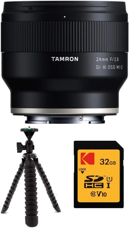 لنز پرایم واید انگل 24 میلی‌متری Tamron f/2.8 Di III OSD برای Sony E-Mount به همراه کارت حافظه 32 گیگابایتی و سه پایه عنکبوتی انعطاف پذیر 12 اینچی (3 قطعه)