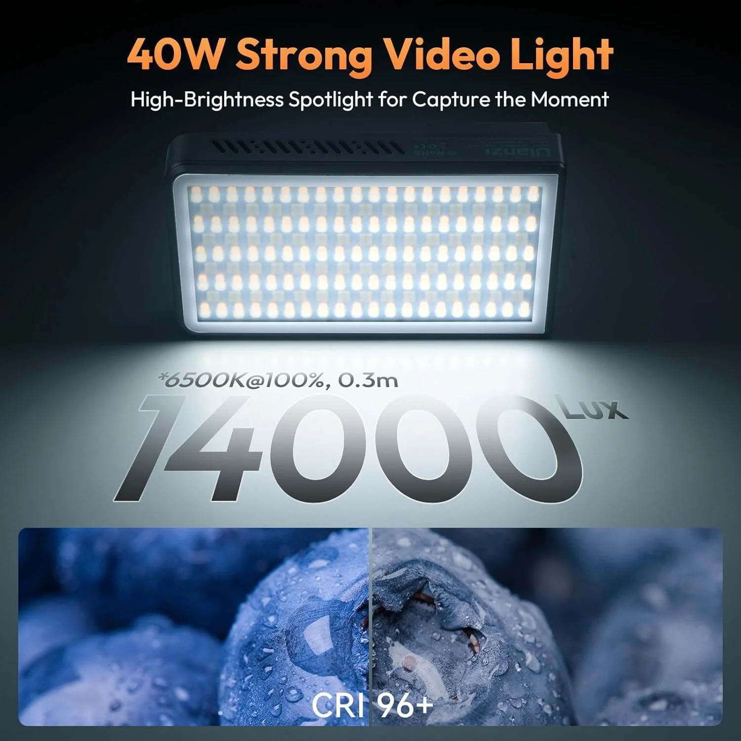 نور ویدئویی ال ای دی دو رنگ ULANZI LM-P40، نور قابل حمل 40 واتی دوربین 2700-6500K، باتری قابل شارژ 5000 میلی آمپر ساعتی، 8 حالت صحنه، نورپردازی مینی استودیو برای یوتیوب، ولاگ، پخش زنده، عکاسی