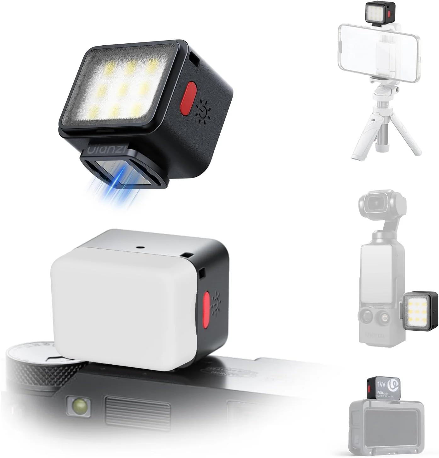 نور مکعبی کوچک تلفن همراه ULANZI DG01، نور LED قابل حمل دوربین برای DJI OSMO Pocket 3، دوربین اکشن Sony zv-e 10، Canon r550، پشتیبانی از جذب مغناطیسی و شارژ Type-C برای سه پایه ULANZI JJ02