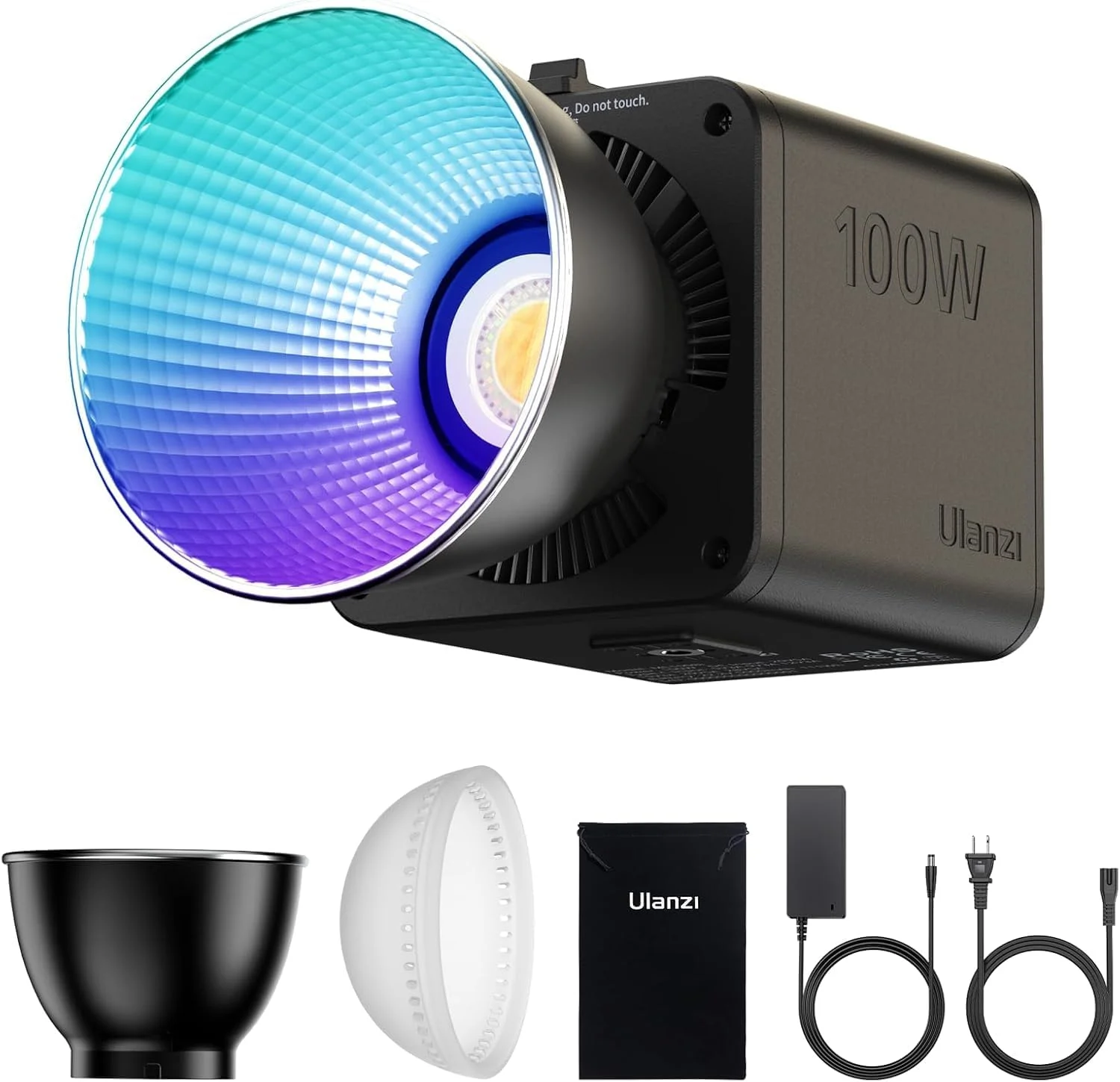 نور ویدئویی ال ای دی قابل حمل ۱۰۰ واتی RGB اولانزی با آداپتور برق DC، باتری داخلی ۱۱۱ وات ساعت، نورپردازی خروجی مداوم COB با دمای رنگ قابل تنظیم مینی فلزی، نورافکن دستی ۲۷۰۰K-6500K برای ویدیو