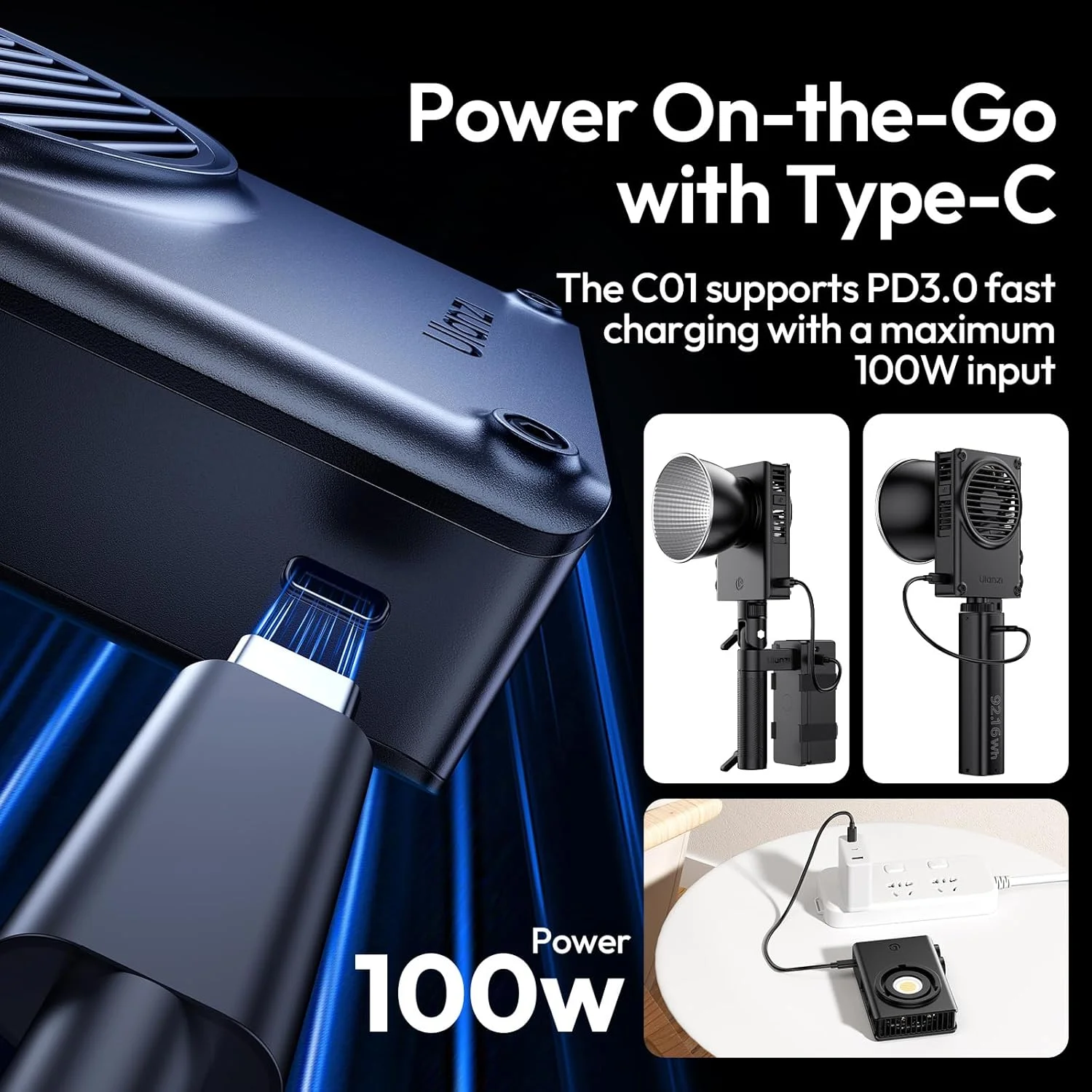 نور COB اولانزی C01 100W - دارای PD 3.0، نور ویدئویی LED 2700K-6500K، 14500Lx، CRI 96+، کنترل دکمه ای، جمع و جور و سبک (343 گرم)، شارژ سریع Type-C، برای نورهای پرتره/استودیو، مانت مینی بوونز نور COB اولانزی C01 100W - دارای PD 3.0، نور ویدئویی LED 2700K-6500K، 14500Lx، CRI 96+، کنترل دکمه ای، جمع و جور و سبک (343 گرم)، شارژ سریع Type-C، برای نورهای پرتره/استودیو، مانت مینی بوونز