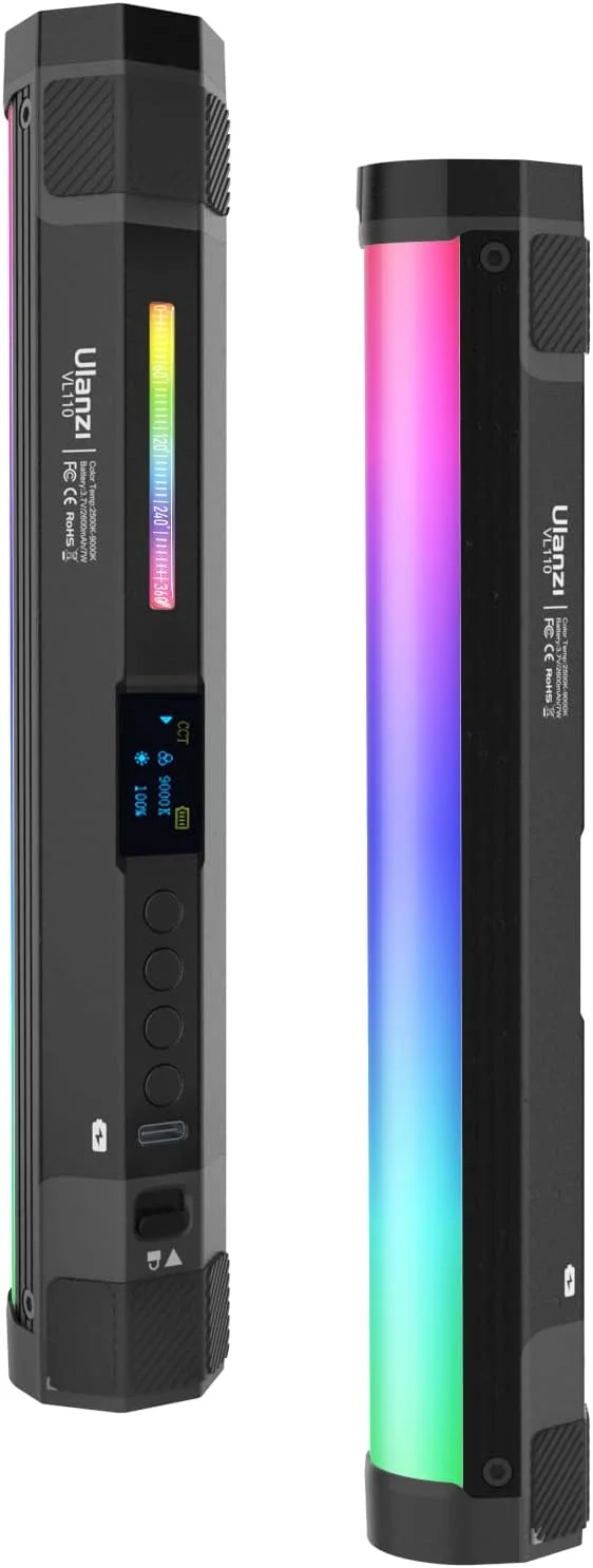 چراغ استیک RGB مدل ULANZI VL110، چراغ LED قابل حمل برای ویدیو، دمای رنگی قابل تنظیم 2500-9000K، باتری 2600mAh، دارای آهنربا برای عکاسی و TikTok