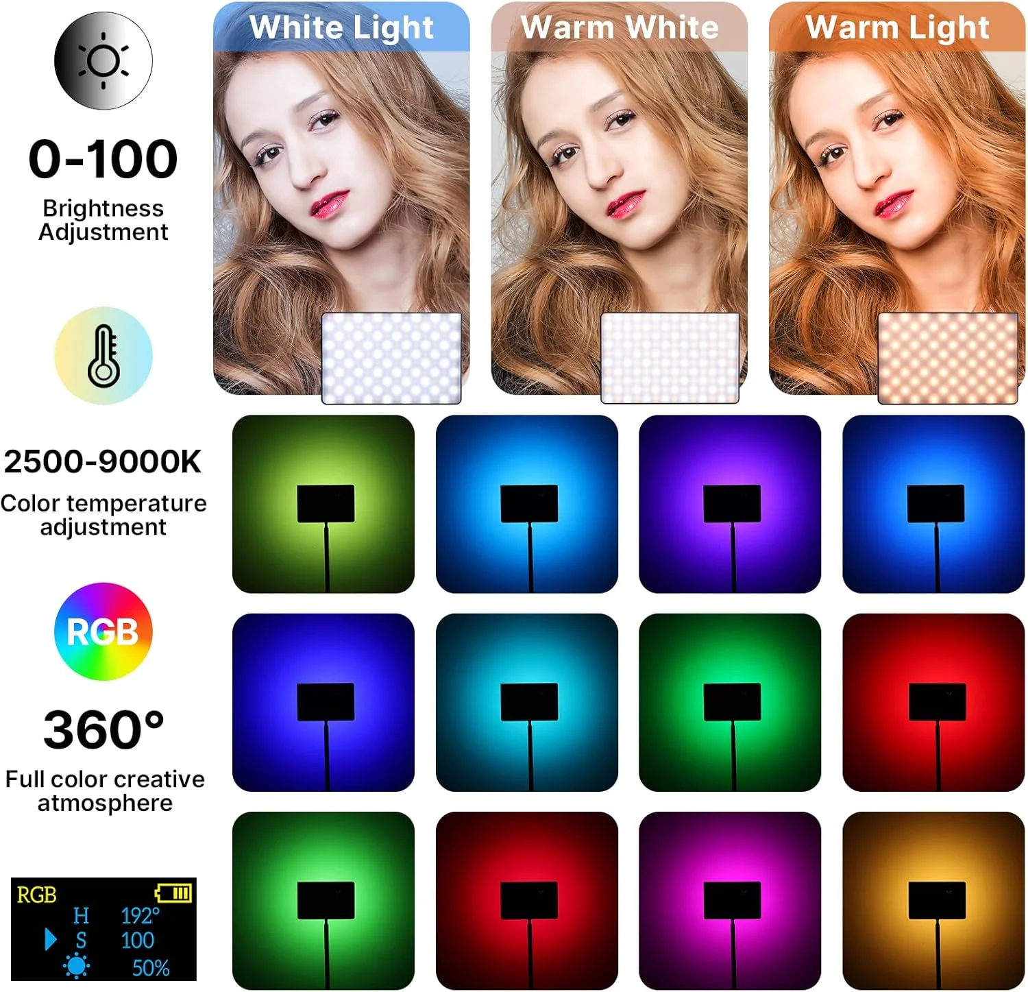 نور ویدئویی RGB مدل ULANZI LT003، پنل LED قابل حمل 15 واتی با 2100 لومن، نور ویدئویی 10 اینچی با قابلیت تنظیم نور 2500K-9000K، باتری داخلی 8000mAh و شارژر USB، CRI>95 برای عکاسی و فیلمبرداری با دوربین DSLR