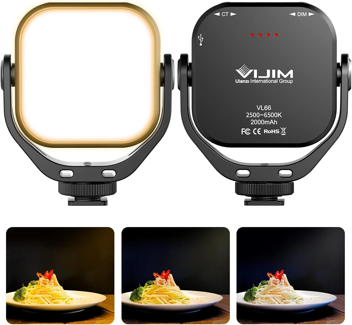 نورهای ویدئویی LED مدل ULANZI VL66 - نور LED برای نورپردازی قابل حمل دوربین عکاسی با گیره، باتری قابل شارژ 2000mAh CRI 95+ 2500-6500K با قابلیت تنظیم نور