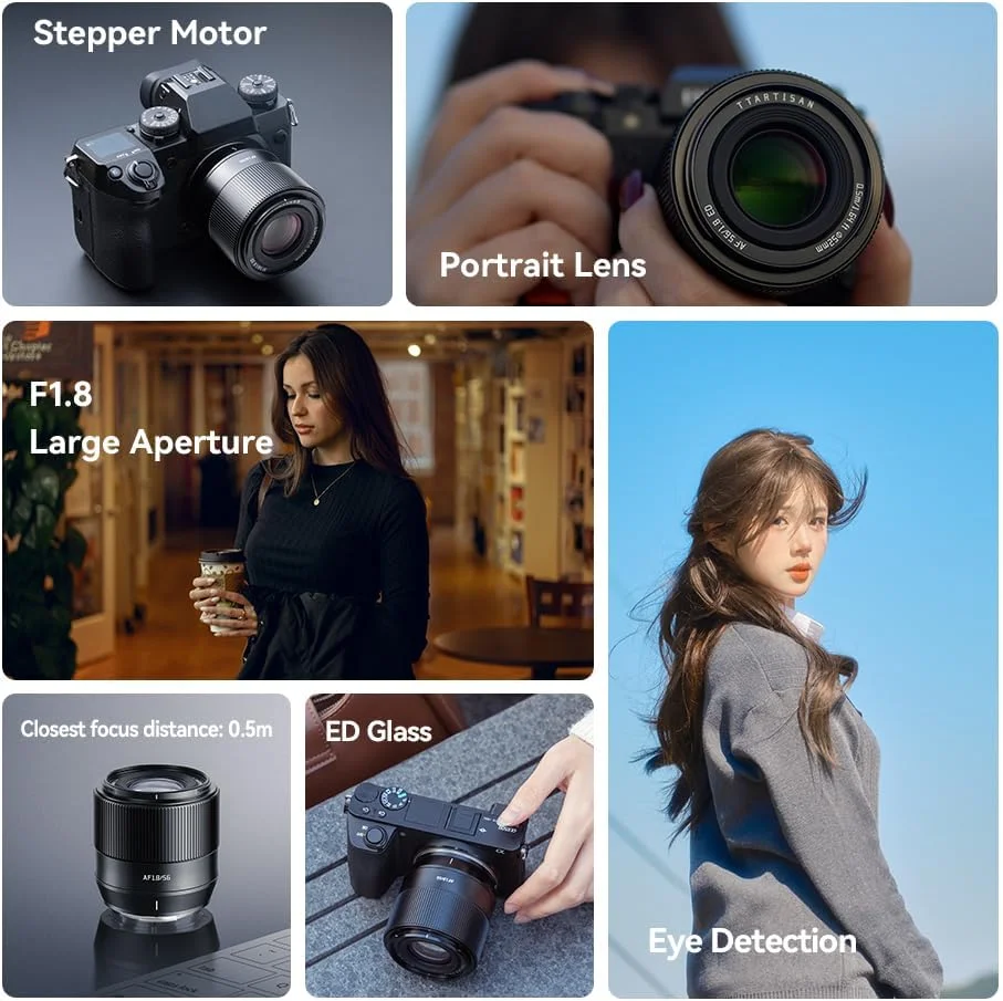 لنز TTArtisan APS-C 56mm F1.8 AF با فوکوس خودکار و دیافراگم باز برای دوربین های فوجی فیلم X مانت مانند XT10 XT20 XT30 XT30II XS10 XA5 XA7 و غیره