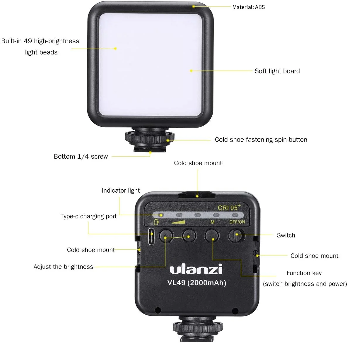 نور ویدئویی ال ای دی جیبی ULANZI VL49، نور ویدئویی کفشکی دوربین با باتری 2000 میلی آمپر ساعتی، نور پرکننده گوشی با کفشک سرد سازگار با دوربین ولاگ آیفون DJI Osmo Pocket Osmo Action 3 Gopro Hero 8/7/6/5 نور ویدئویی ال ای دی جیبی ULANZI VL49، نور ویدئویی کفشکی دوربین با باتری 2000 میلی آمپر ساعتی، نور پرکننده گوشی با کفشک سرد سازگار با دوربین ولاگ آیفون DJI Osmo Pocket Osmo Action 3 Gopro Hero 8/7/6/5