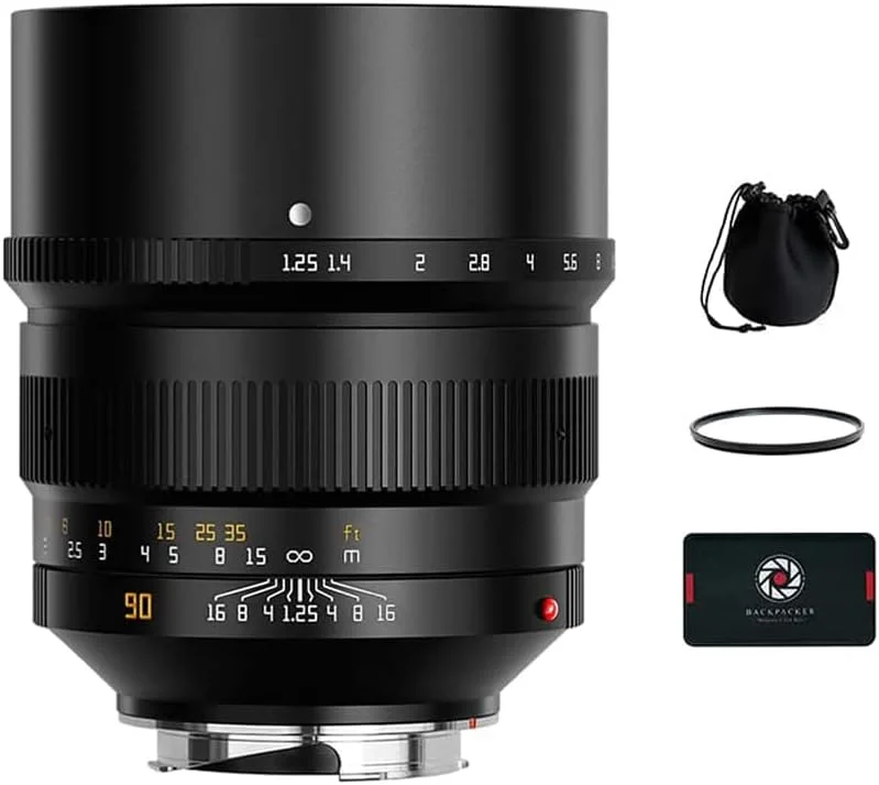 لنز پرتره 90mm F1.25 با دیافراگم بزرگ و فوکوس دستی TTArtisan با فریم کامل برای دوربین Leica M به همراه آداپتور لنز Leica M به Nikon Z