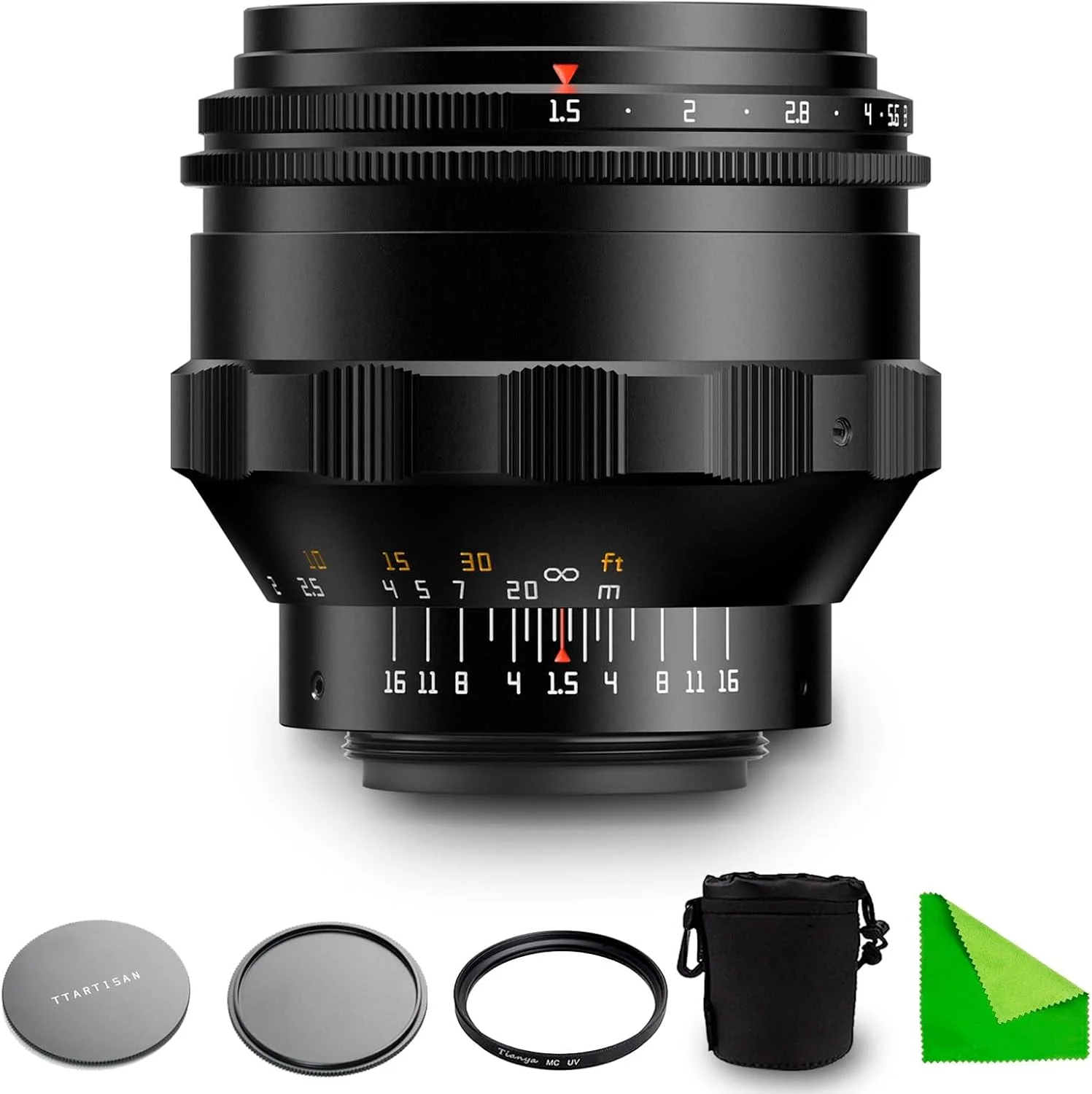 لنز پرایم 75mm F1.5 TTArtisan با دیافراگم بزرگ و بوکه چرخشی، فول فریم، فوکوس دستی، سازگار با دوربین های مانت M42 به همراه فیلتر لنز 58mm