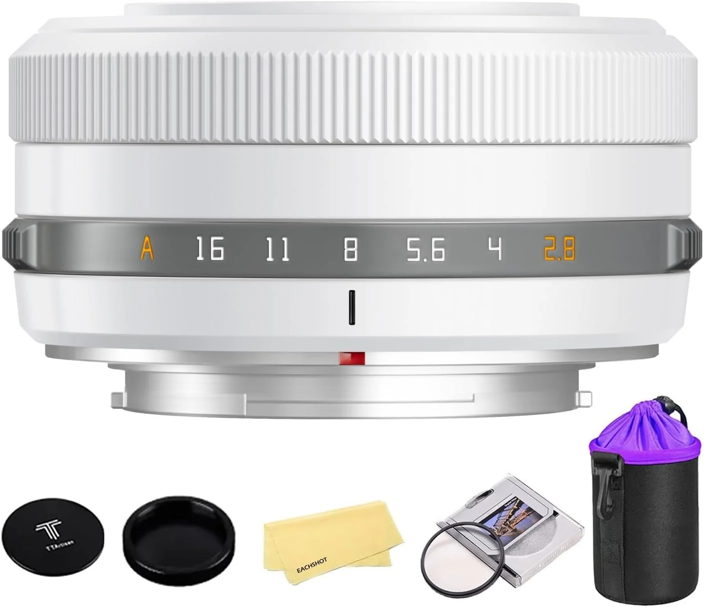 لنز فریم APS-C تی‌تی‌آرتیسان AF 27mm F2.8، لنز پنکیکی فوق‌العاده جمع‌وجور برای دوربین‌های فوجی X مانت، مناسب برای Fujifilm XS10 X-E4 X-T10 X-T20 X-T3 X-T4 X-T100 X-T200 X-T30 X-Pro1 X-Pro2 X-Pro3 X-E1 - سفید