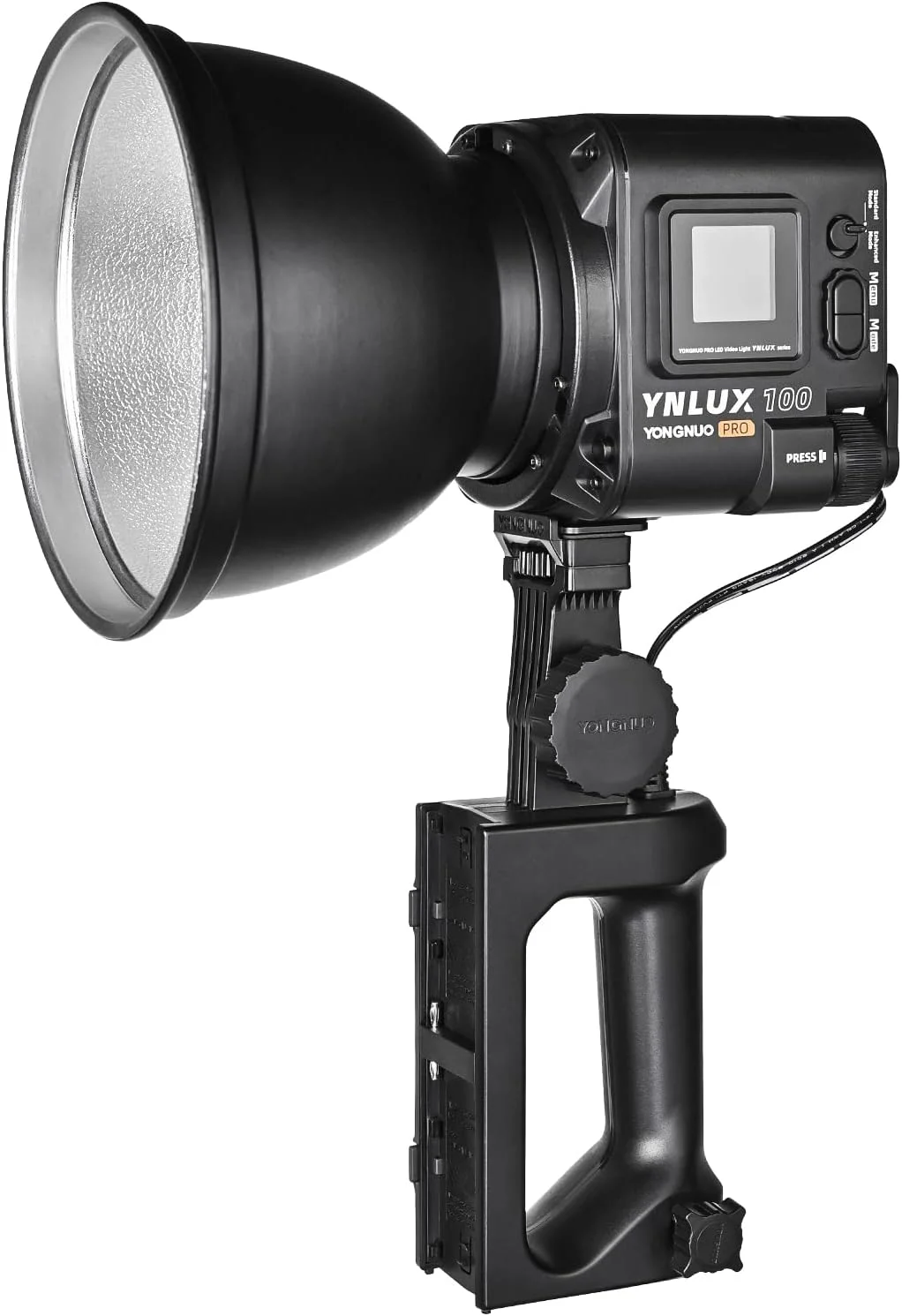 نور ثابت دستی Yongnuo YNLUX100 Pro، چراغ ویدئویی LED COB 120 واتی با مانت Bowens، دو رنگ 2700-6500K CRI95+ با کنترل از راه دور بی سیم، مناسب برای عکاسی پرتره، عروسی، فضای باز، ویدیوهای یوتیوب