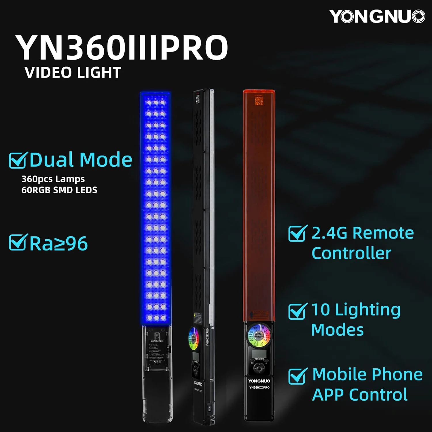 نور ویدئویی LED مدل YONGNUO YN360III PRO، نور یخی با کنترل از راه دور 2.4G، لمسی، RGB تمام رنگی CRI 95+، پشتیبانی از برنامه، دمای رنگ 5600K نور ویدئویی LED مدل YONGNUO YN360III PRO، نور یخی با کنترل از راه دور 2.4G، لمسی، RGB تمام رنگی CRI 95+، پشتیبانی از برنامه، دمای رنگ 5600K