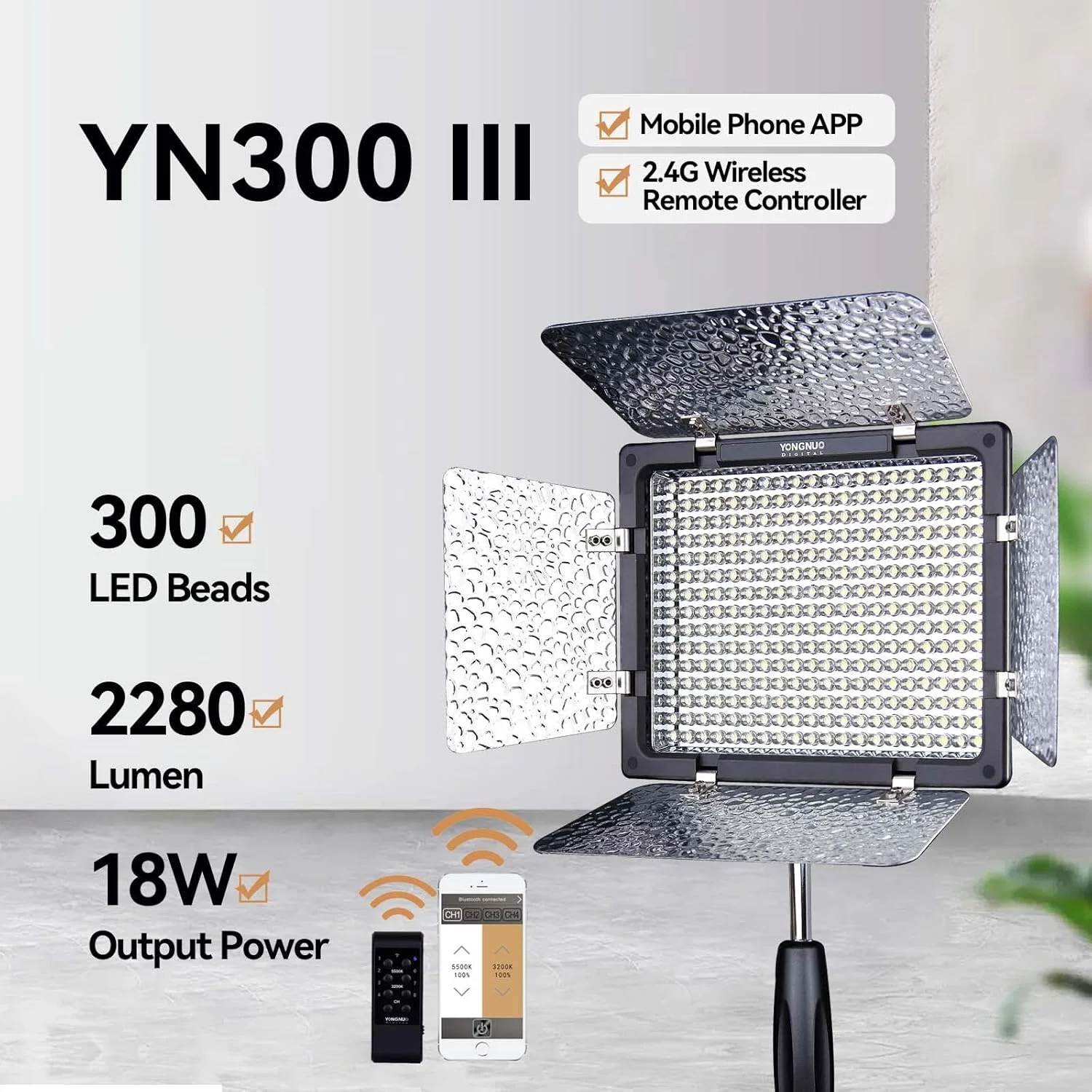 نور ویدئویی LED مدل YONGNUO YN300 III با دمای رنگ 5600K و روشنایی قابل تنظیم برای دوربین های Canon Nikon Pentax Olympus Samsung نور ویدئویی LED مدل YONGNUO YN300 III با دمای رنگ 5600K و روشنایی قابل تنظیم برای دوربین های Canon Nikon Pentax Olympus Samsung