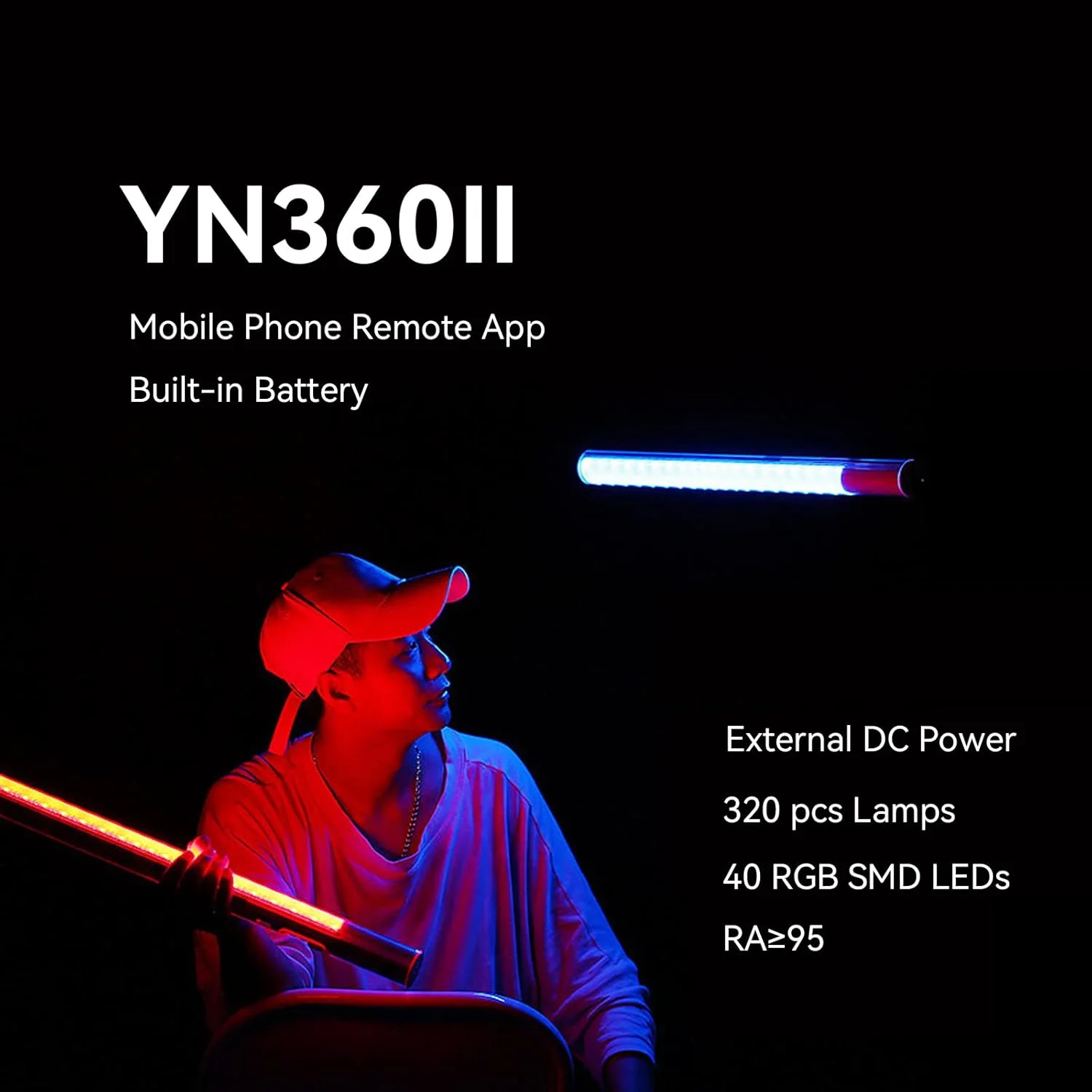 نور ویدئویی LED یانگنو YN360 II YN360II مدل Ice Light با دمای رنگی دوگانه 3200K-5600K RGB تمام رنگی CRI≥95 + اپلیکیشن + کنترل از راه دور + باتری داخلی