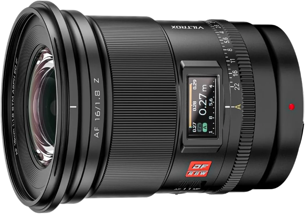 لنز واید انگل 16mm F1.8 ویلتراکس AF برای نیکون Z، فول فریم، دارای فوکوس خودکار، صفحه نمایش LCD و دکمه قابل تنظیم AF/MF، مناسب برای دوربین های نیکون Z مانت Zfc Z50 Z5 Z6 Z7 Z8 Z9 Z7 Mark II